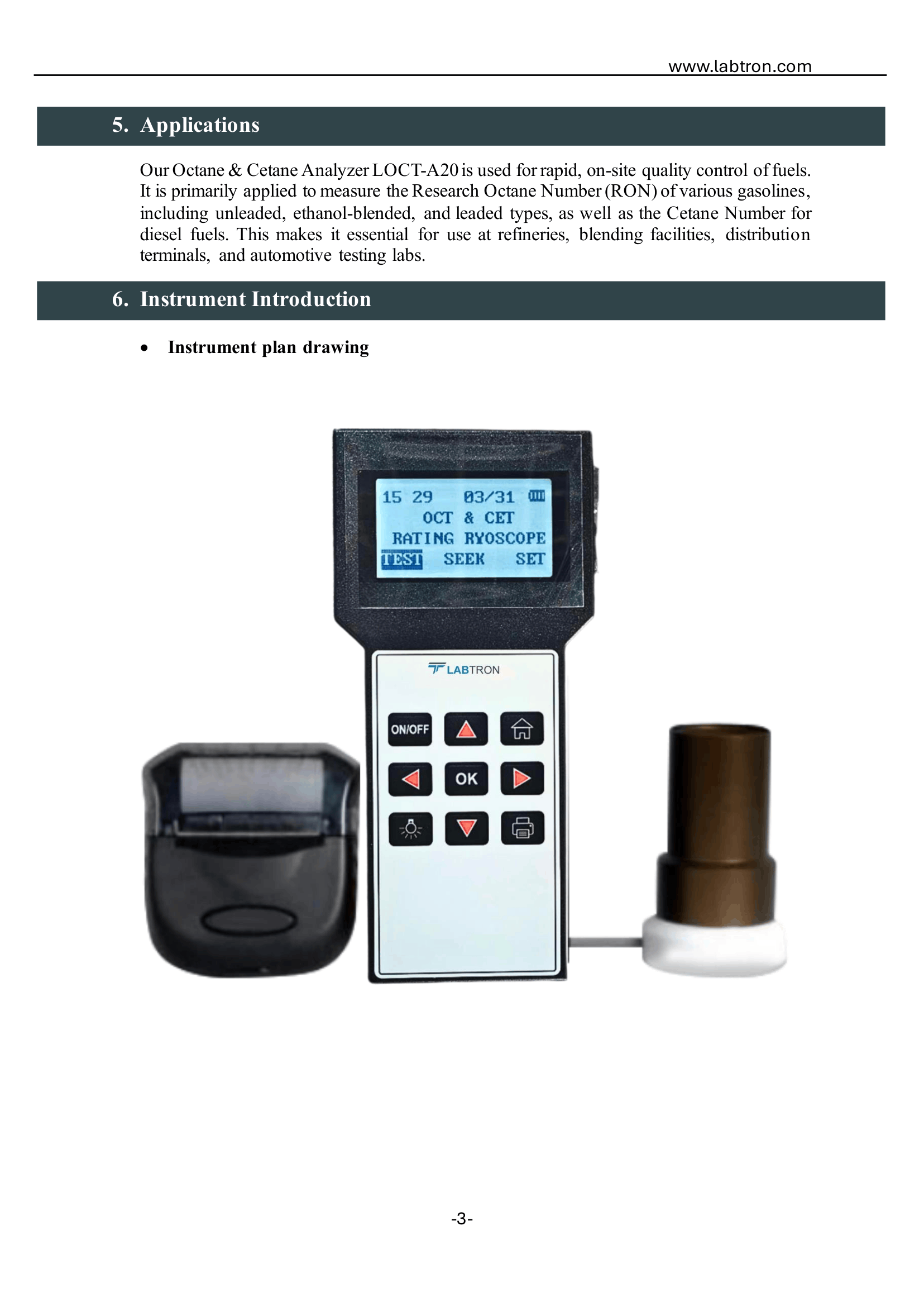 Octane & Cetane Analyzer LOCT-A20 Manual