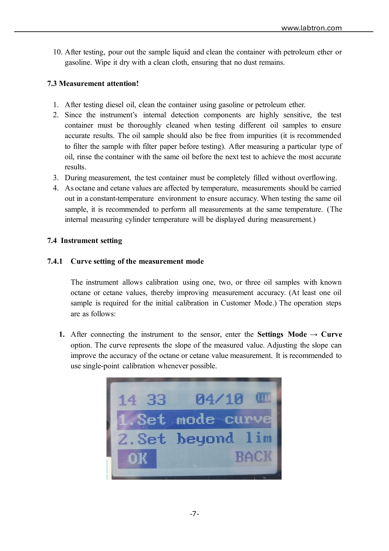 Octane & Cetane Analyzer LOCT-A20 Manual