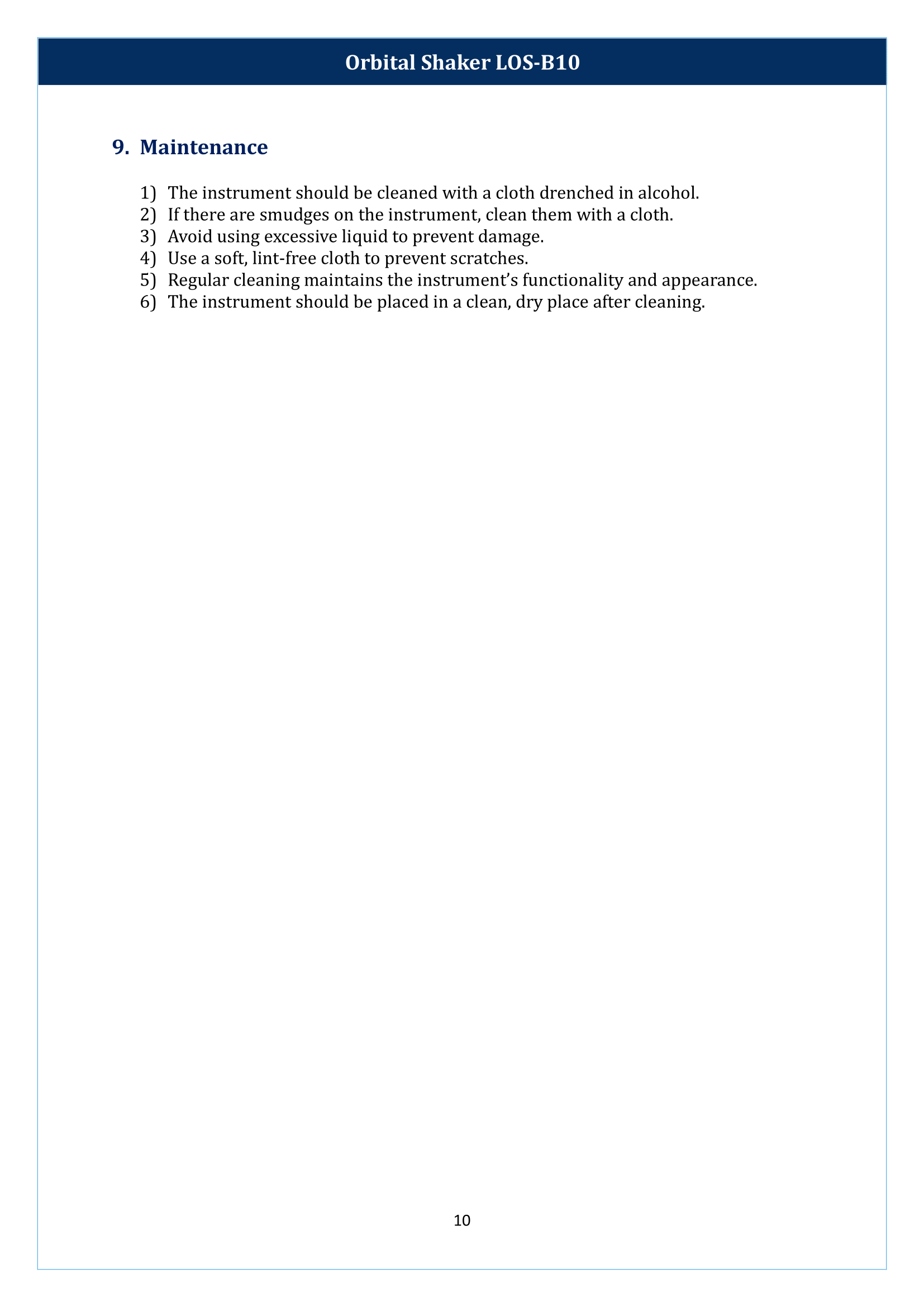 Orbital Shaker LOS-B10 Manual