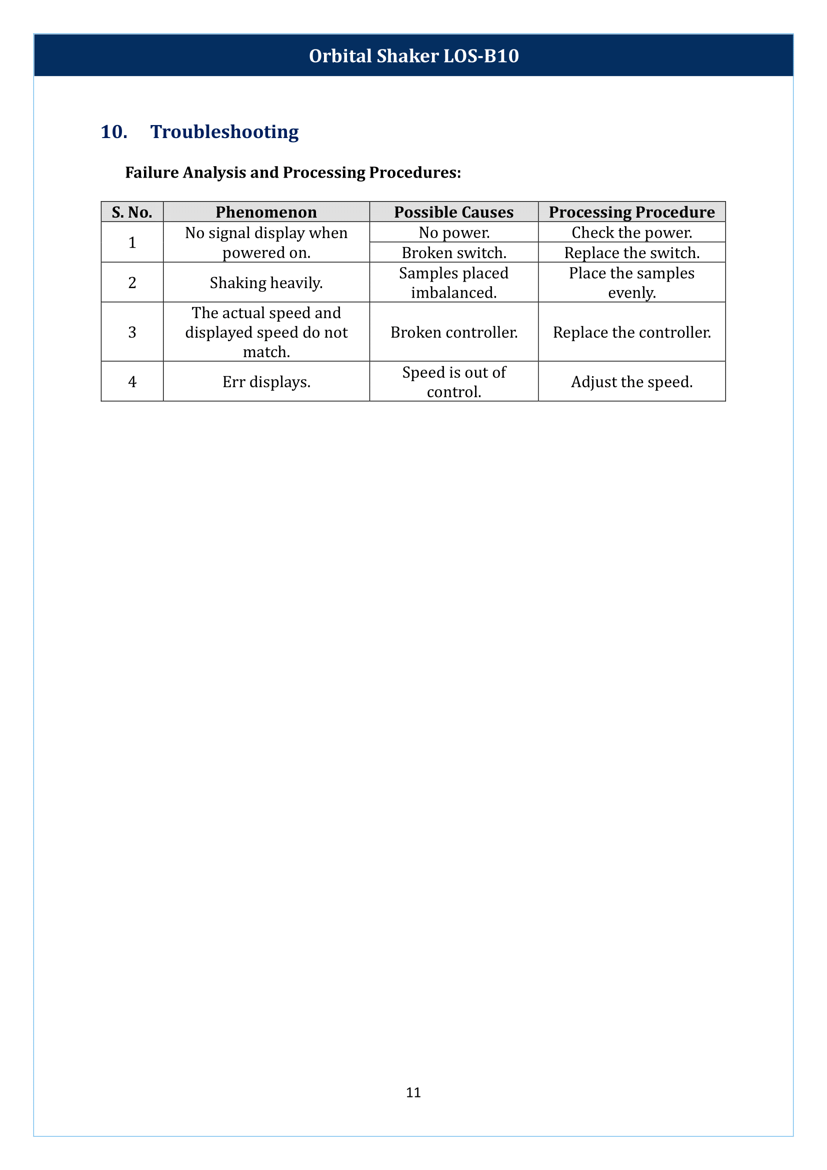 Orbital Shaker LOS-B10 Manual