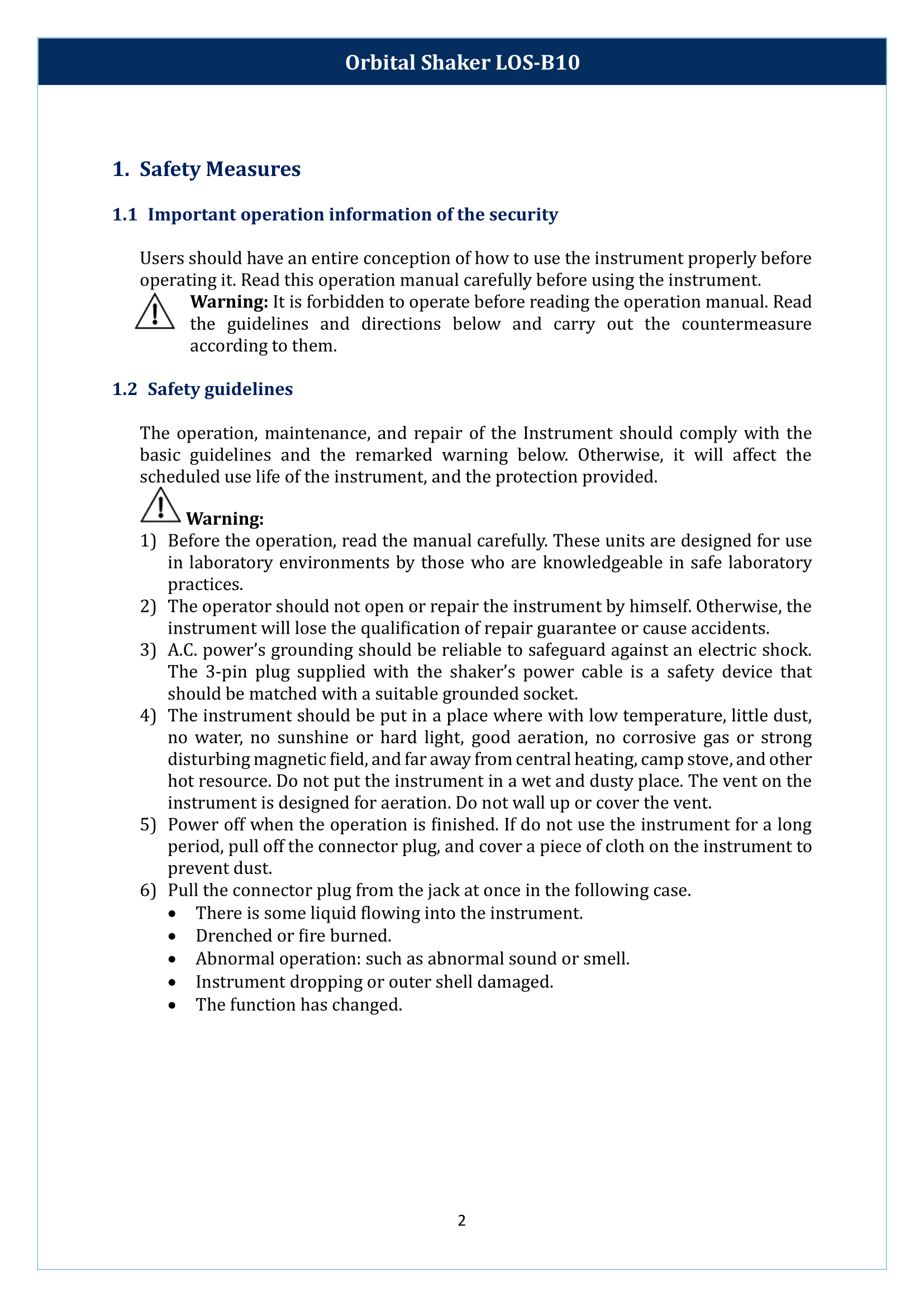 Orbital Shaker LOS-B10 Manual