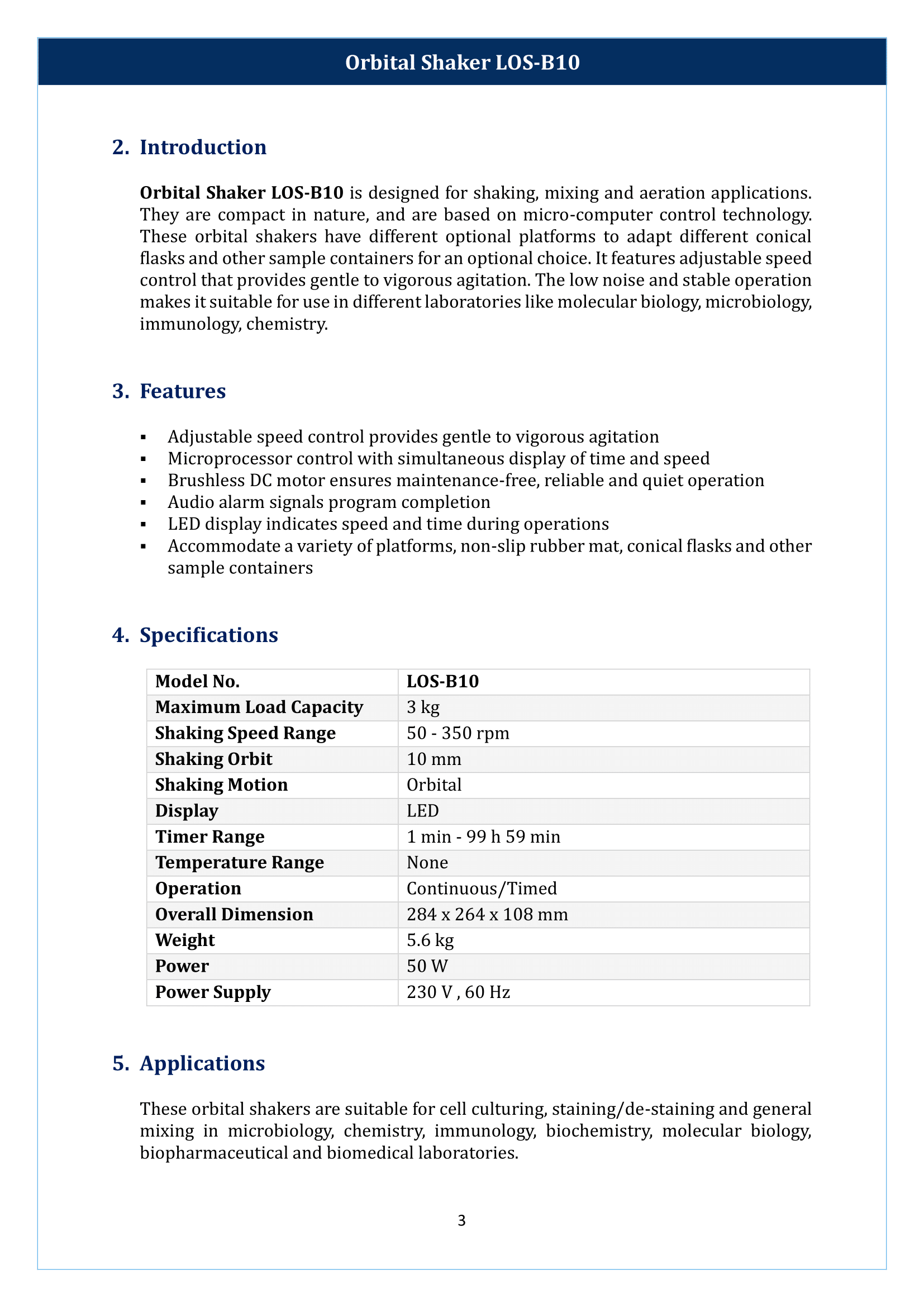 Orbital Shaker LOS-B10 Manual