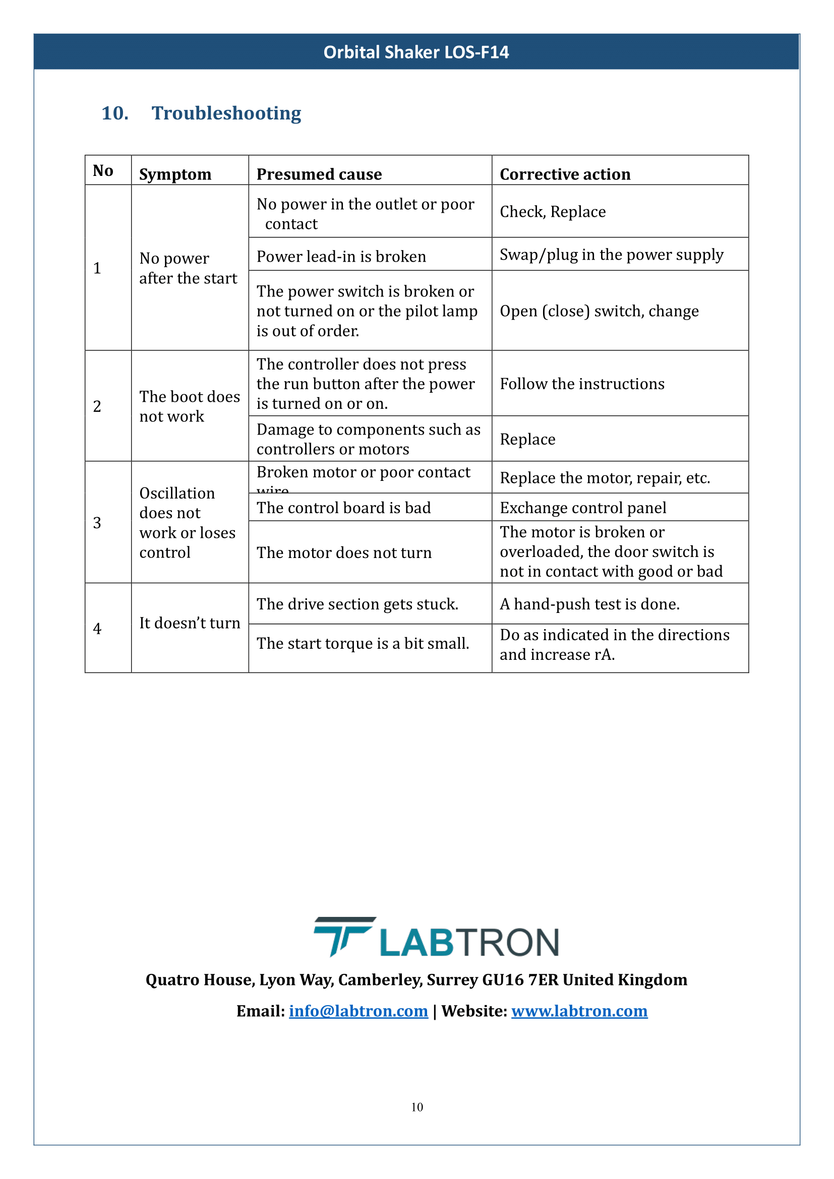 Orbital Shaker LOS-F14 Manual