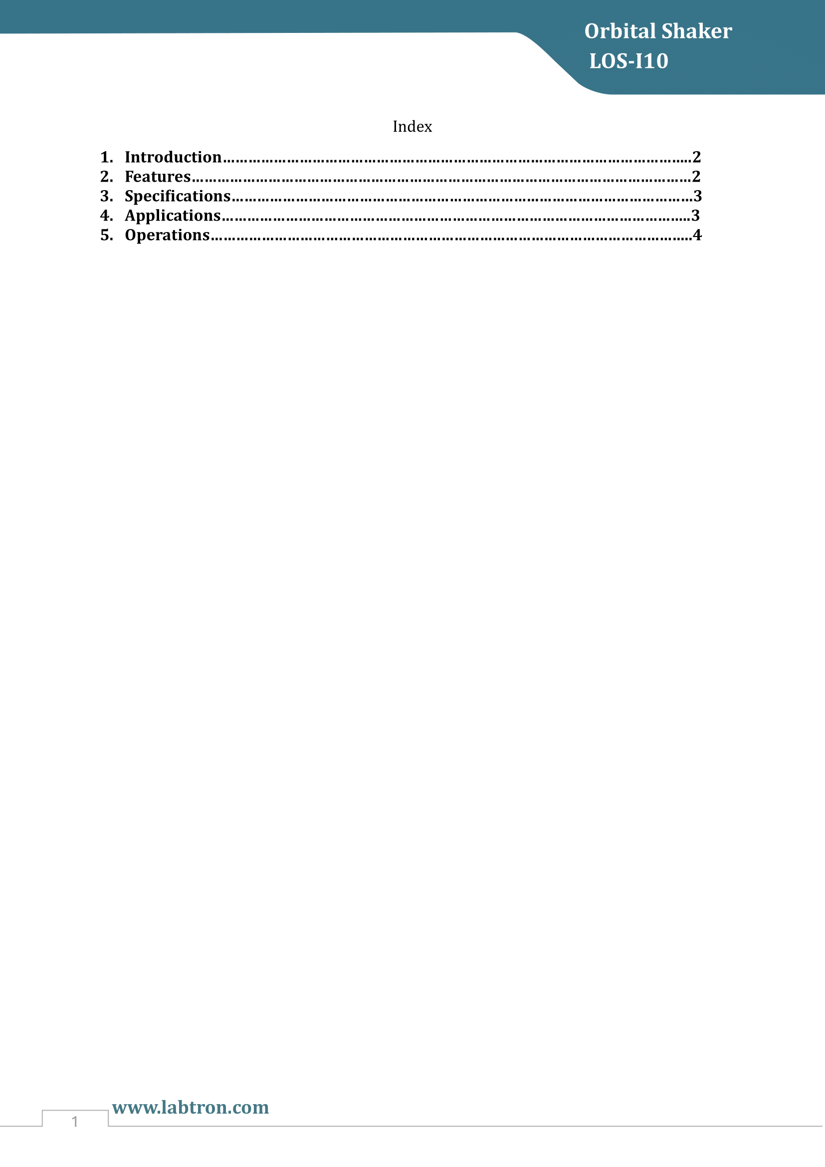 Orbital Shaker LOS-I10 Manual