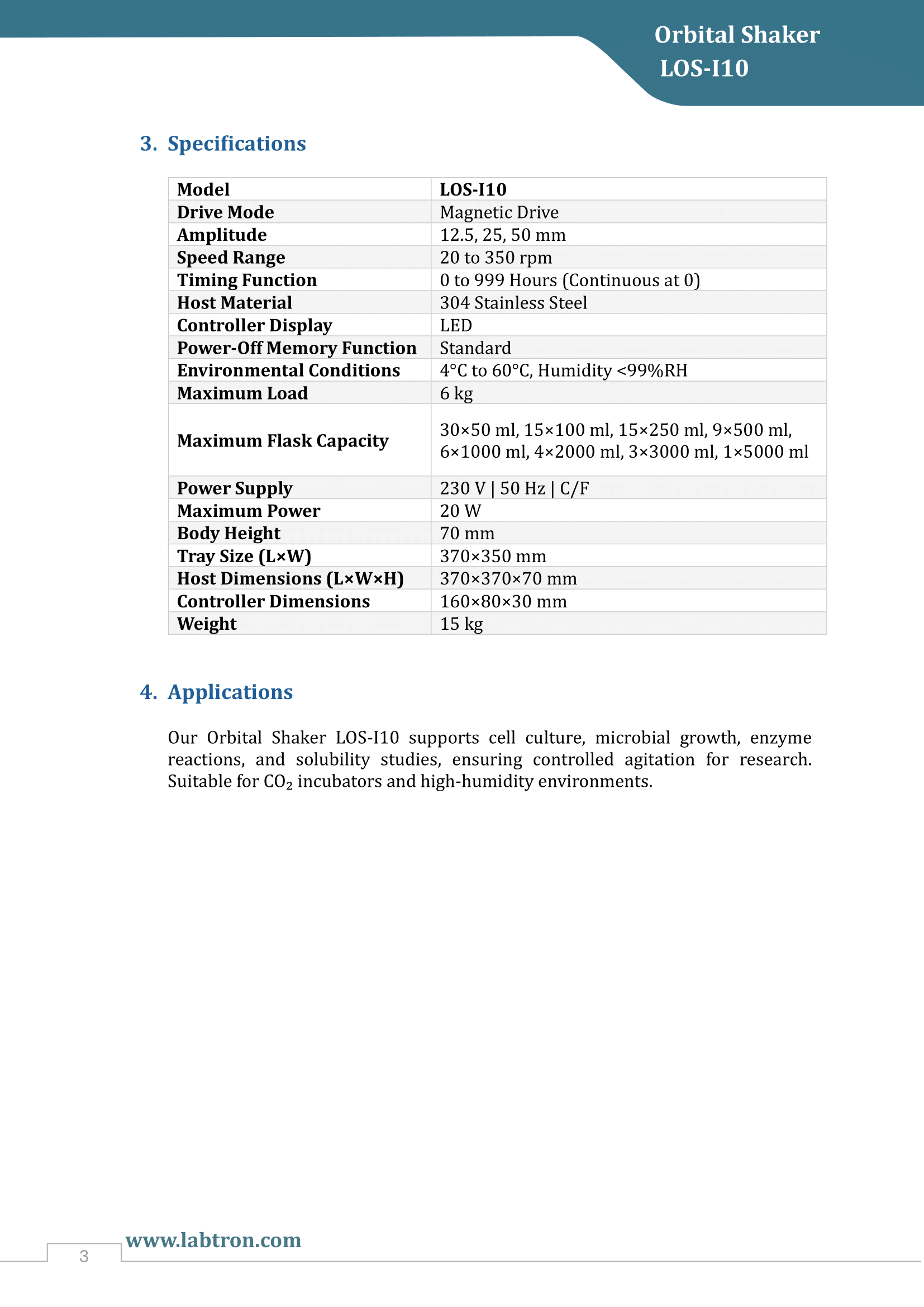 Orbital Shaker LOS-I10 Manual