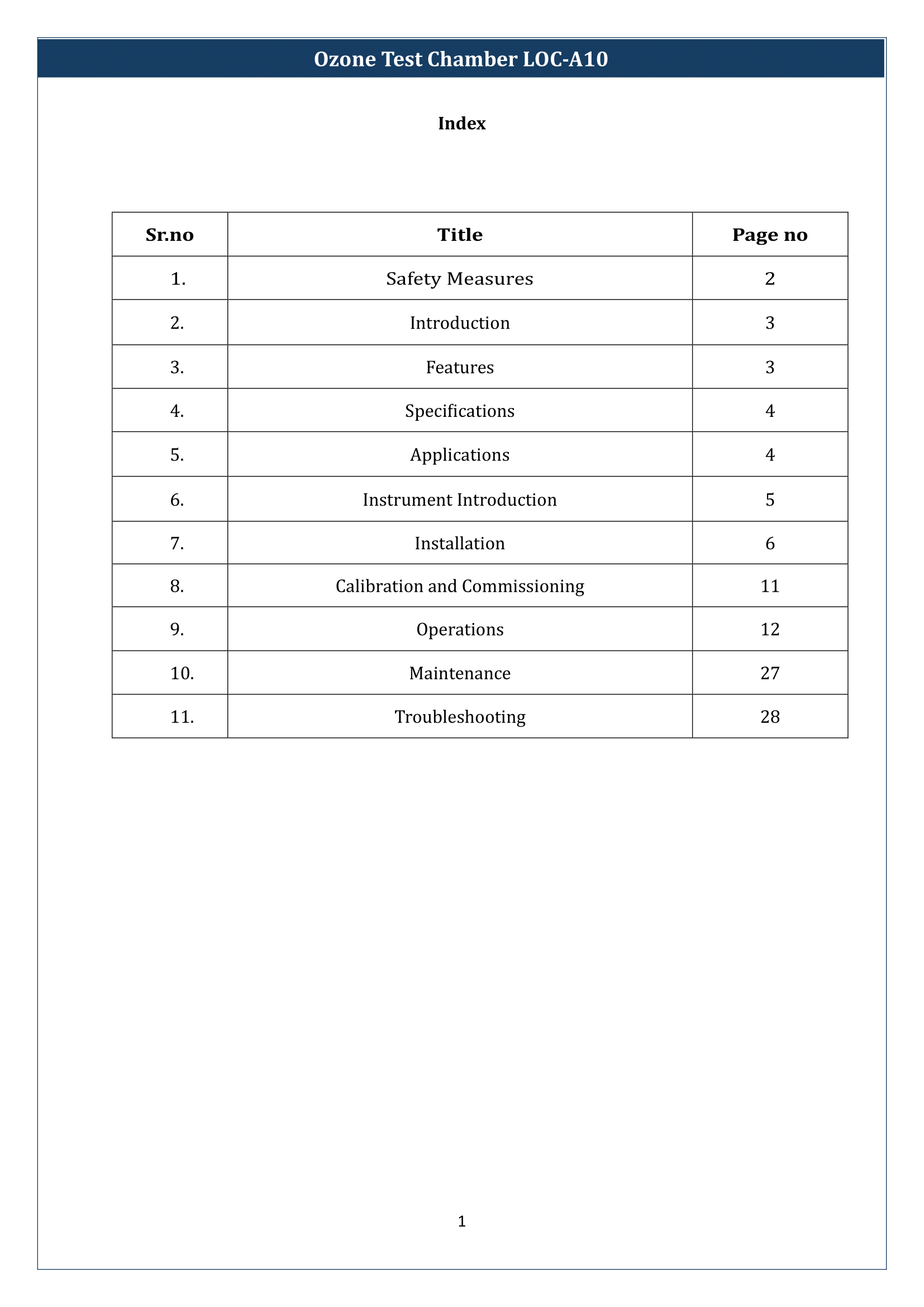 Ozone Test Chamber LOC-A10 Manual