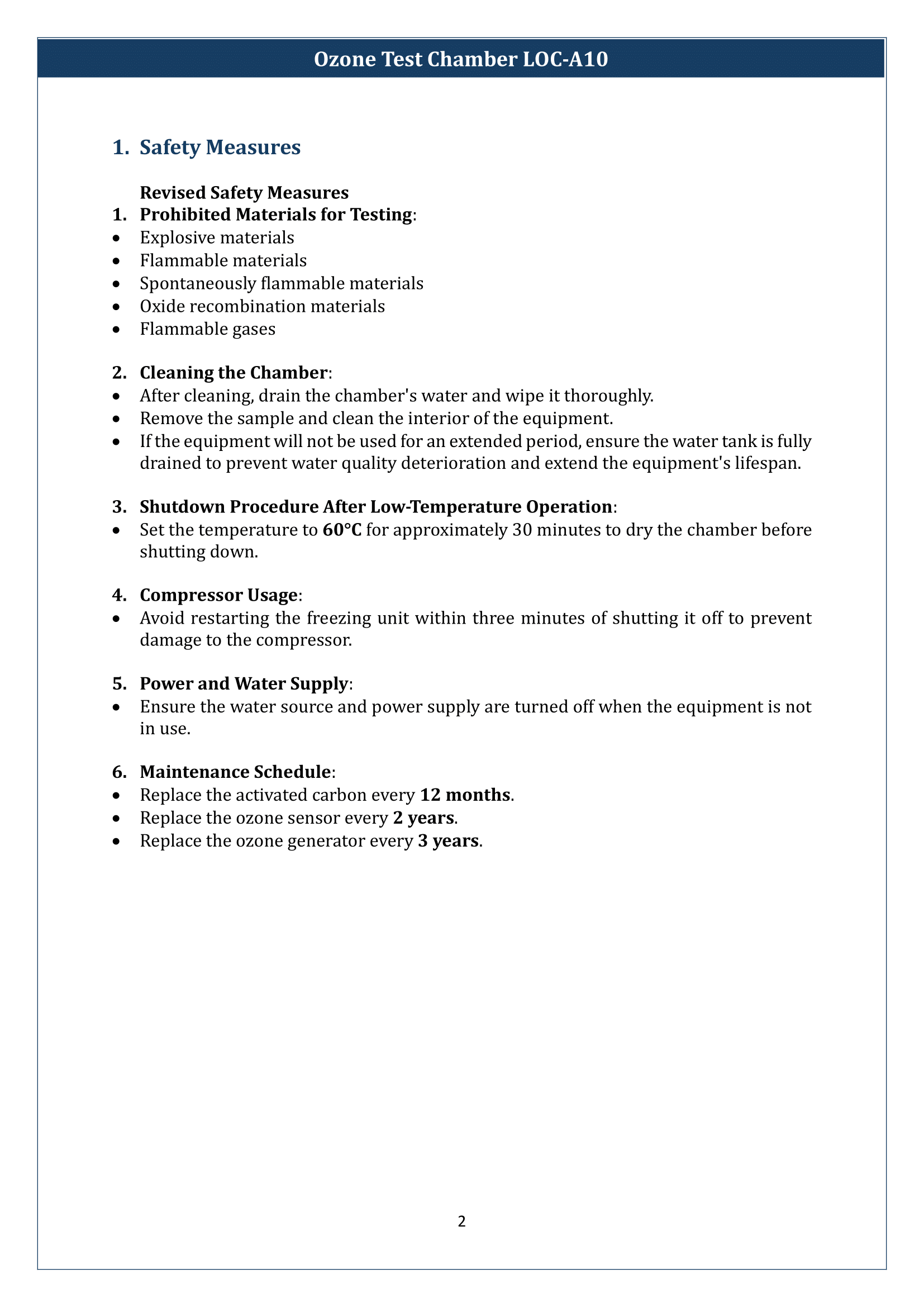 Ozone Test Chamber LOC-A10 Manual