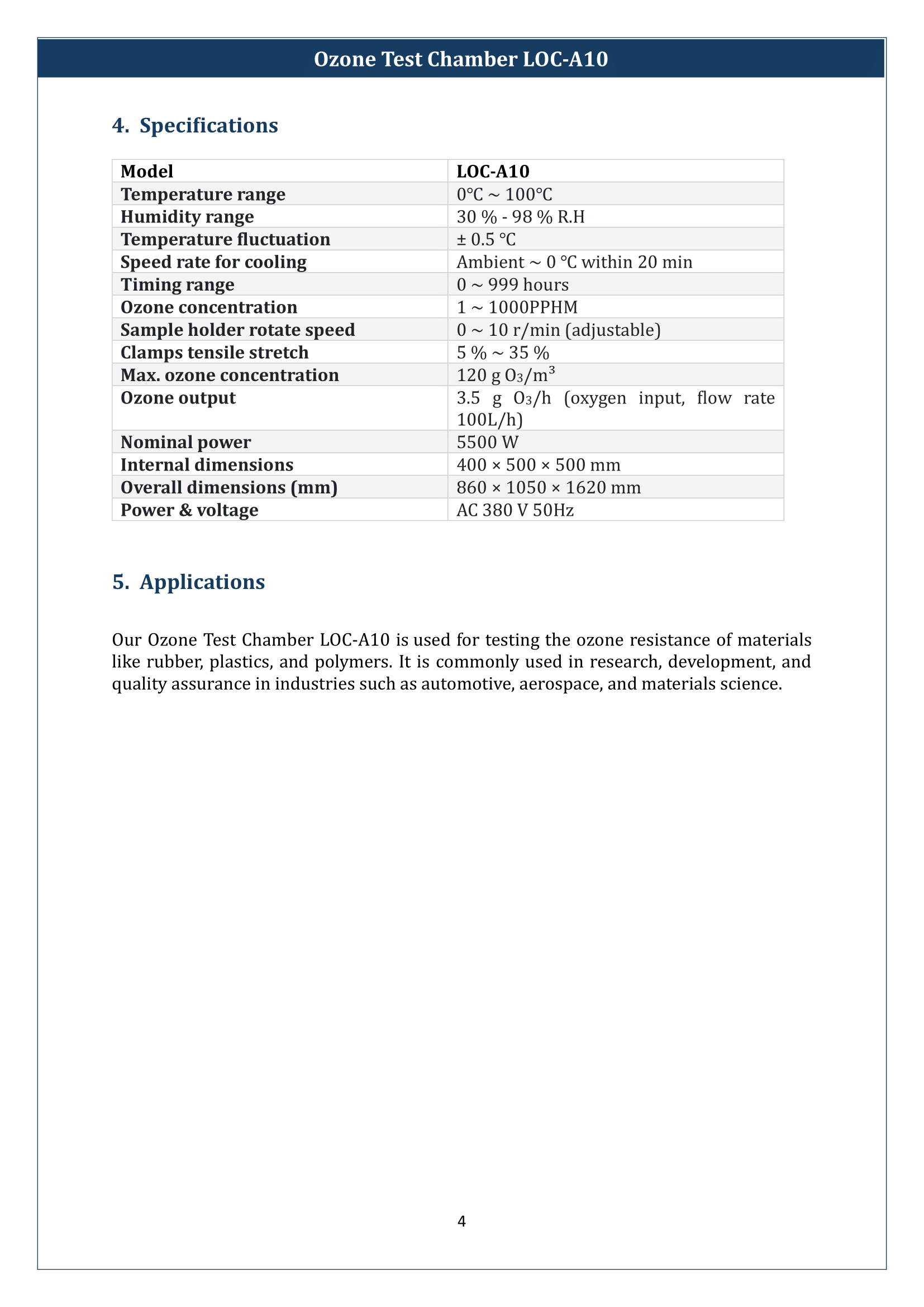 Ozone Test Chamber LOC-A10 Manual