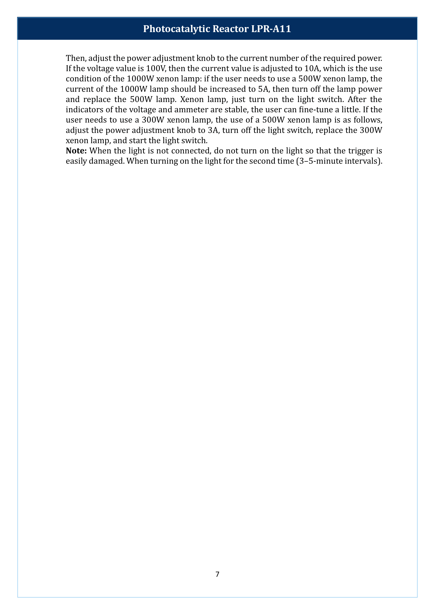 Photocatalytic Reactor LPR-A11 Manual