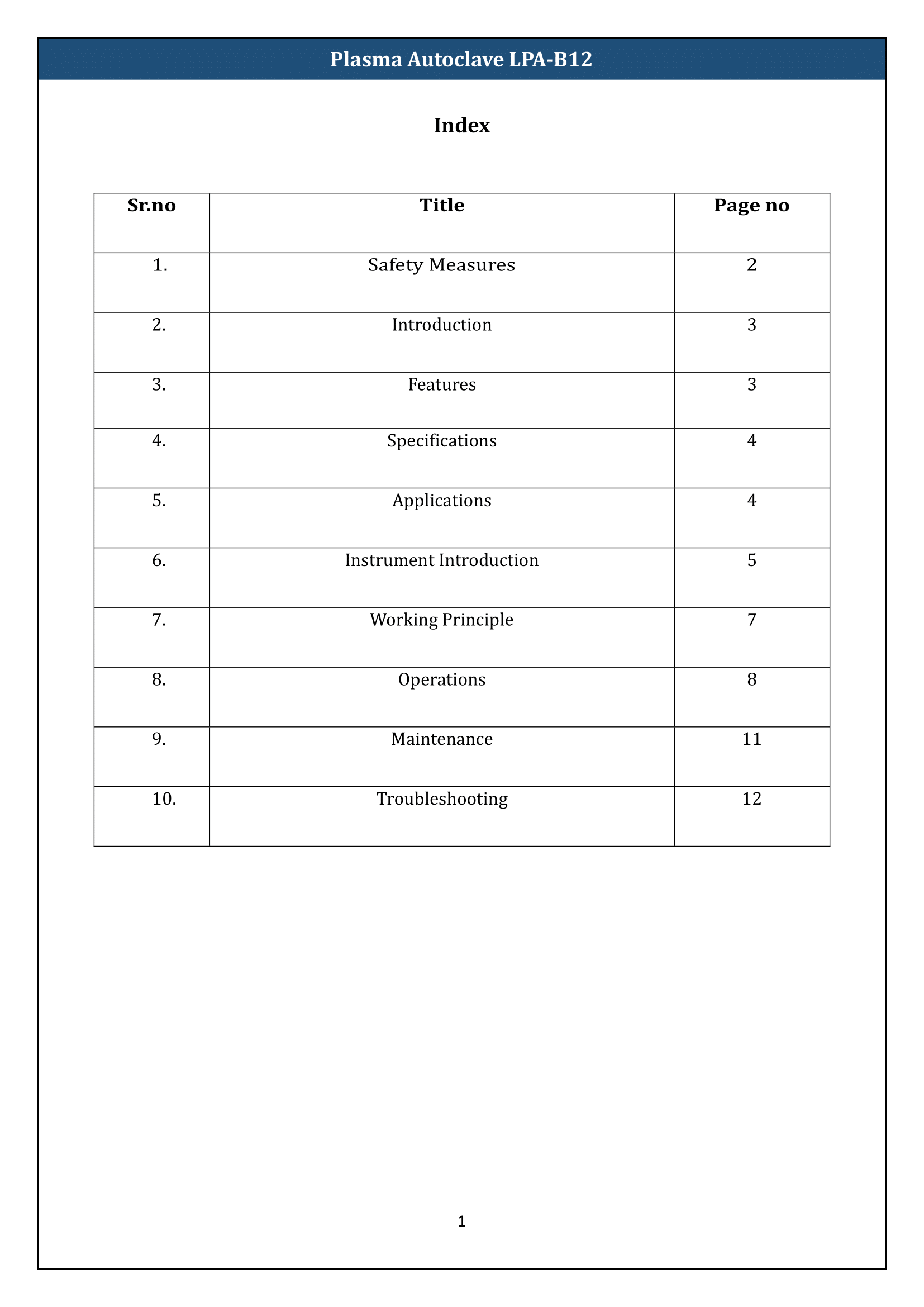 Plasma Autoclave LPA-B12 Manual