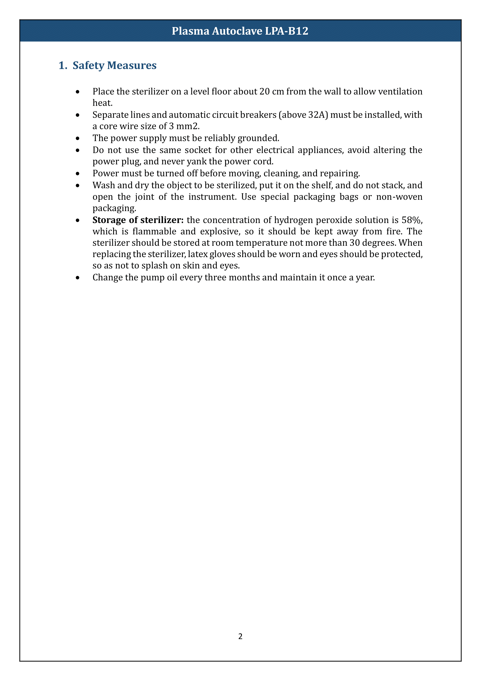 Plasma Autoclave LPA-B12 Manual