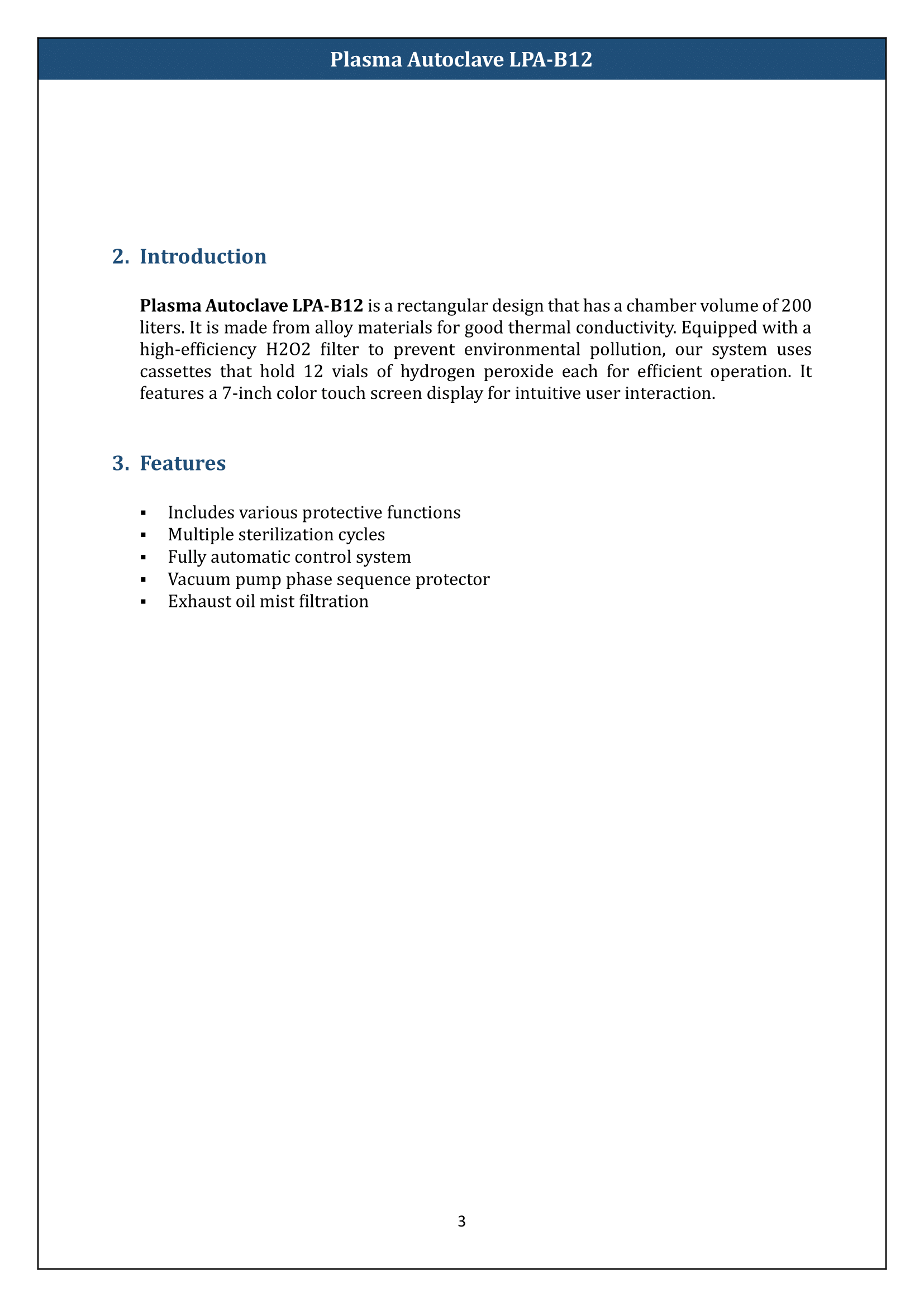 Plasma Autoclave LPA-B12 Manual