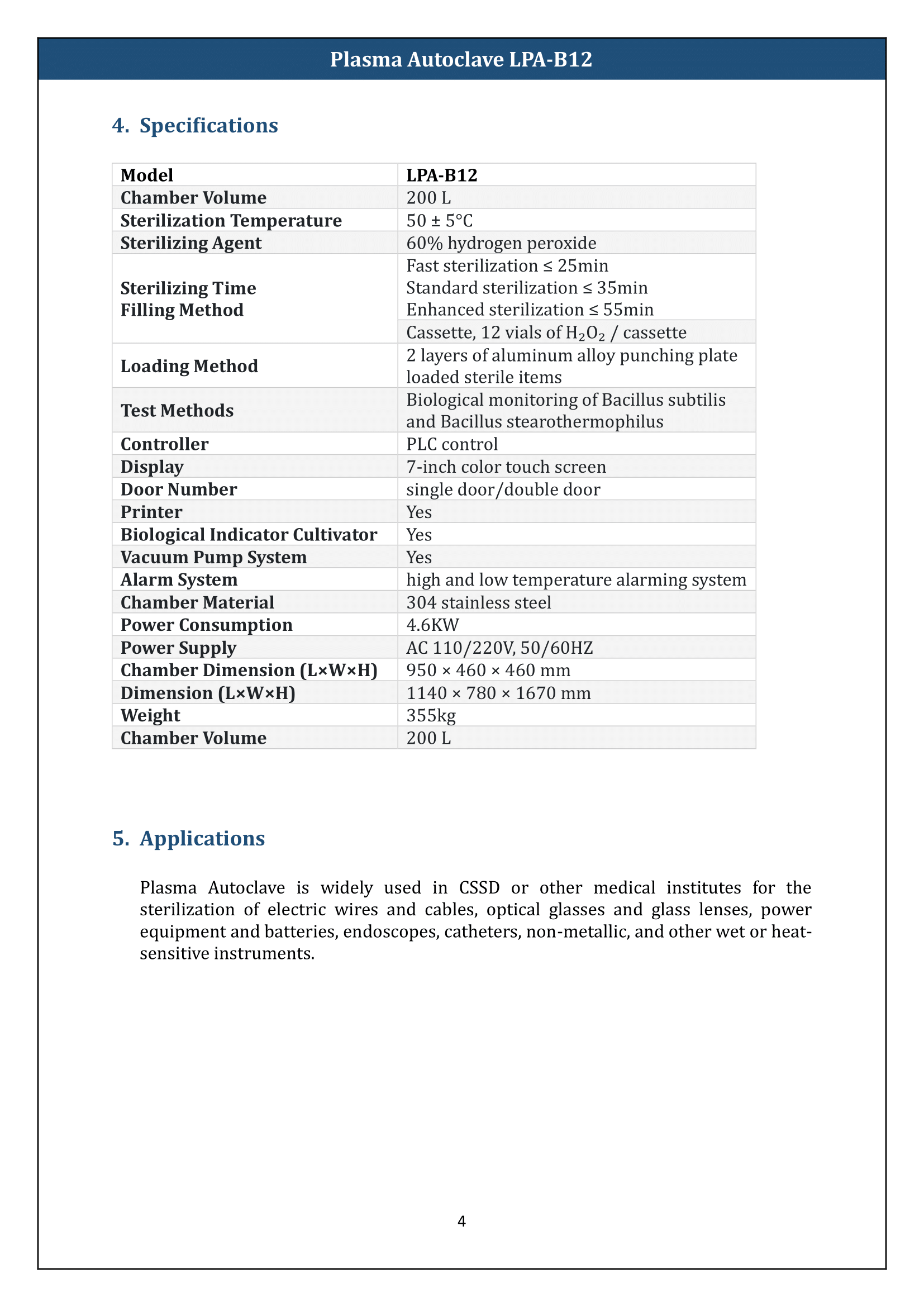Plasma Autoclave LPA-B12 Manual