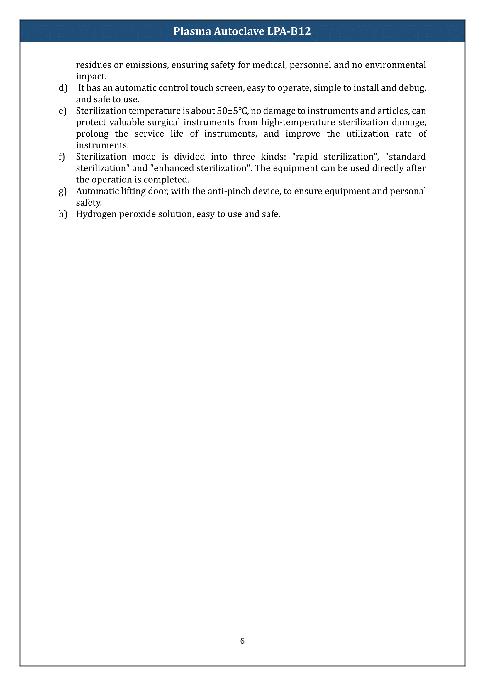Plasma Autoclave LPA-B12 Manual