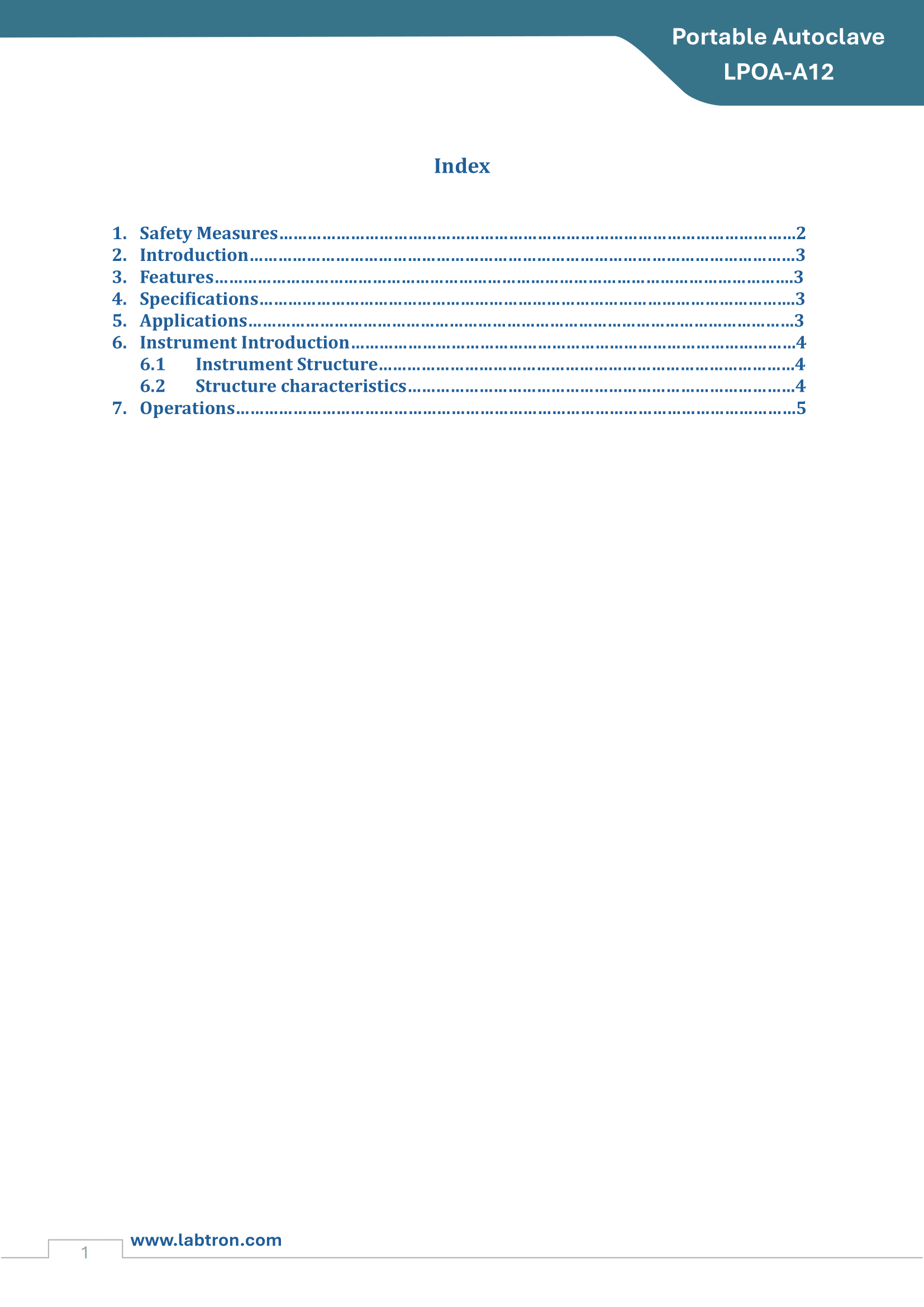 Portable Autoclave LPOA-A12 Manual