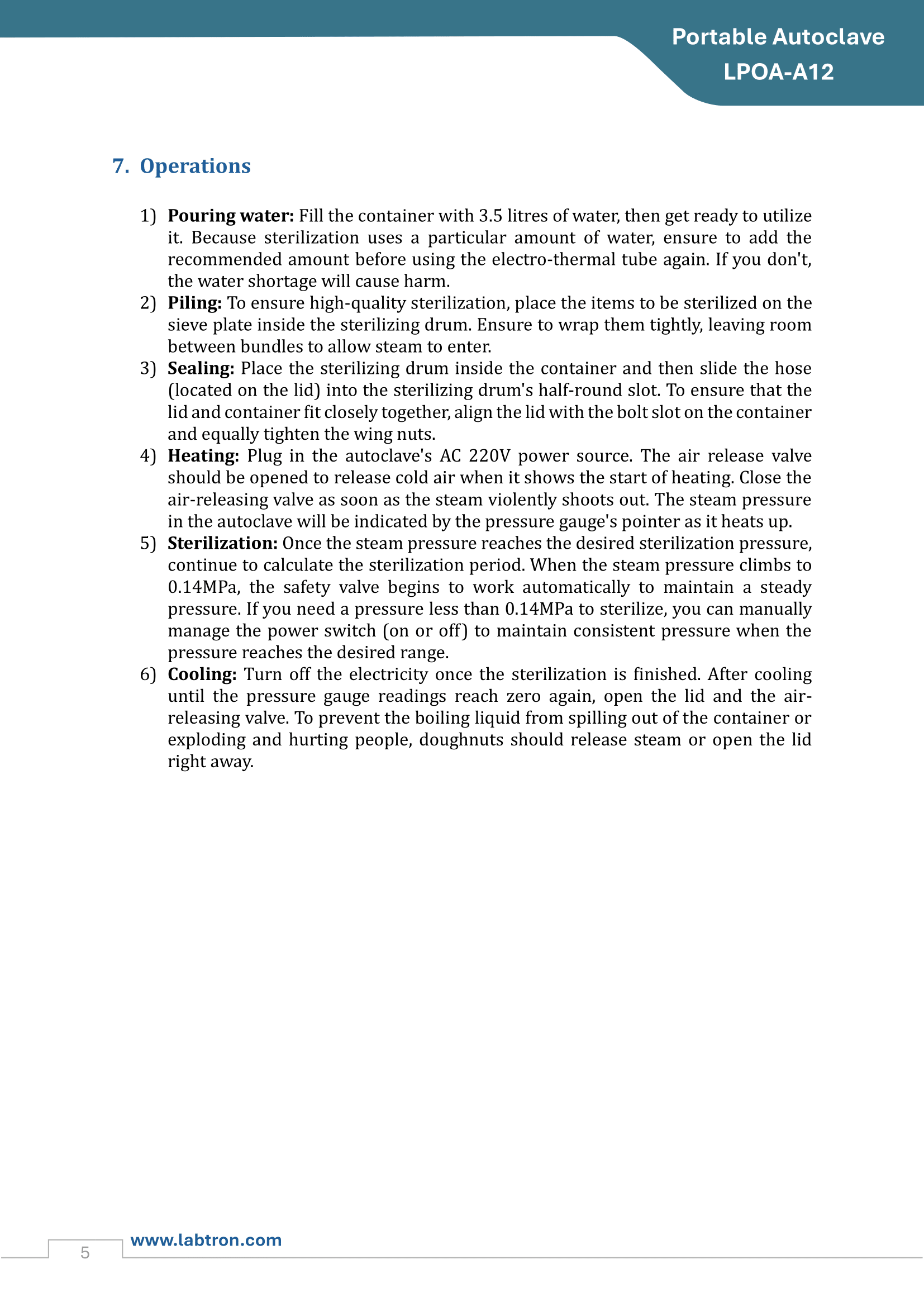 Portable Autoclave LPOA-A12 Manual