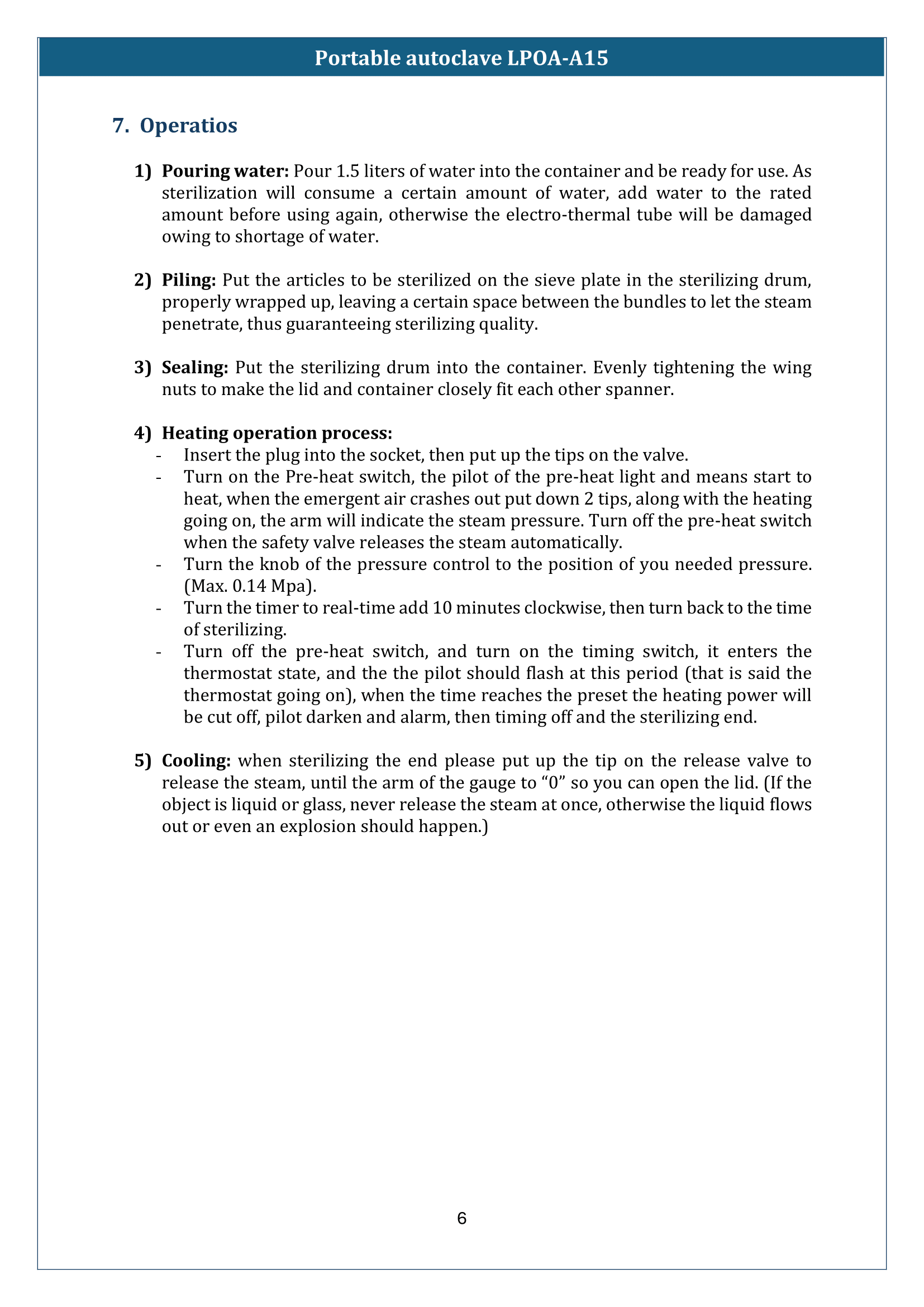 Portable Autoclave LPOA-A15 Manual