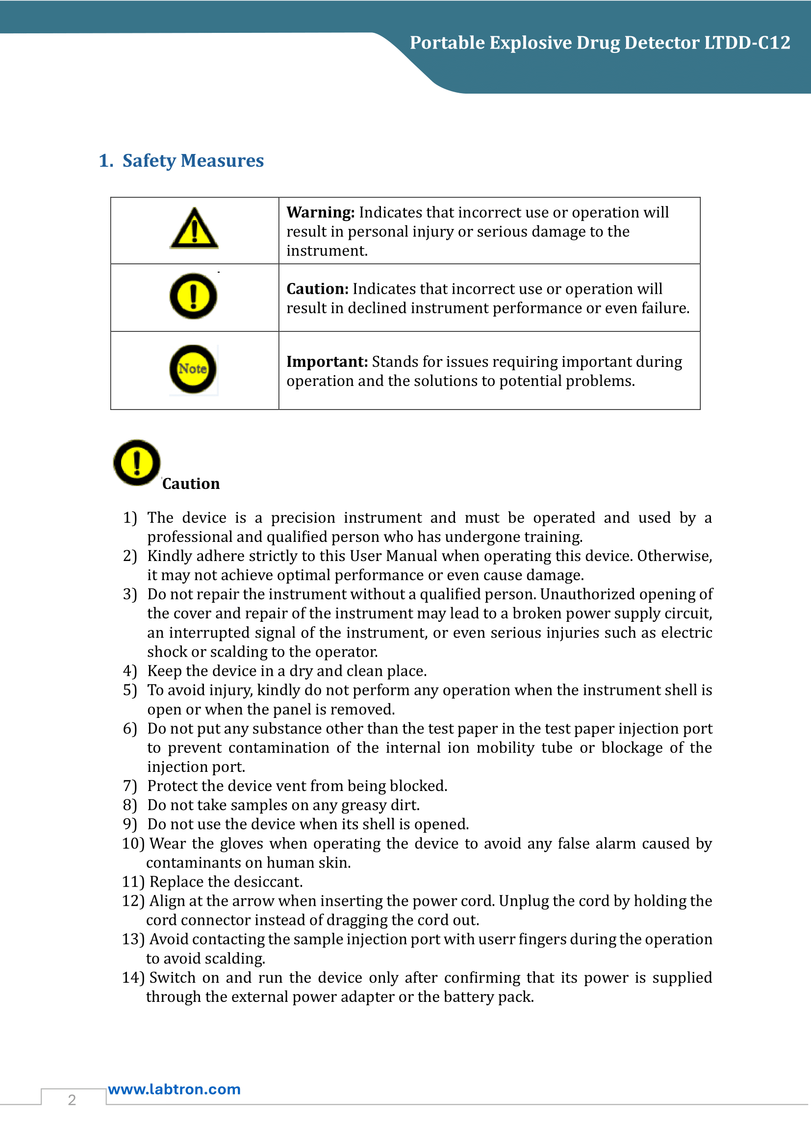 Portable Explosive Drug Detector LTDD-C12 Manual