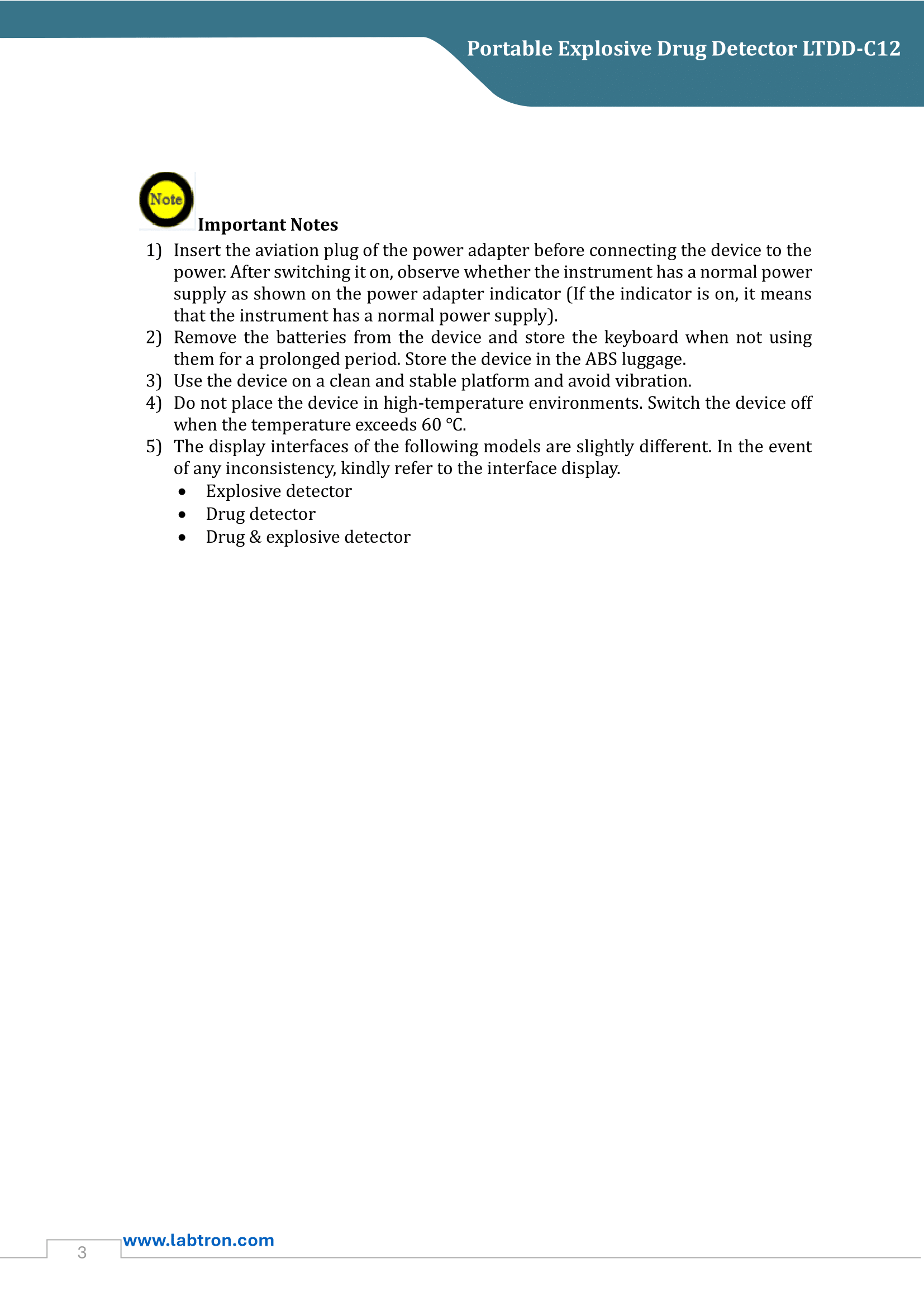 Portable Explosive Drug Detector LTDD-C12 Manual
