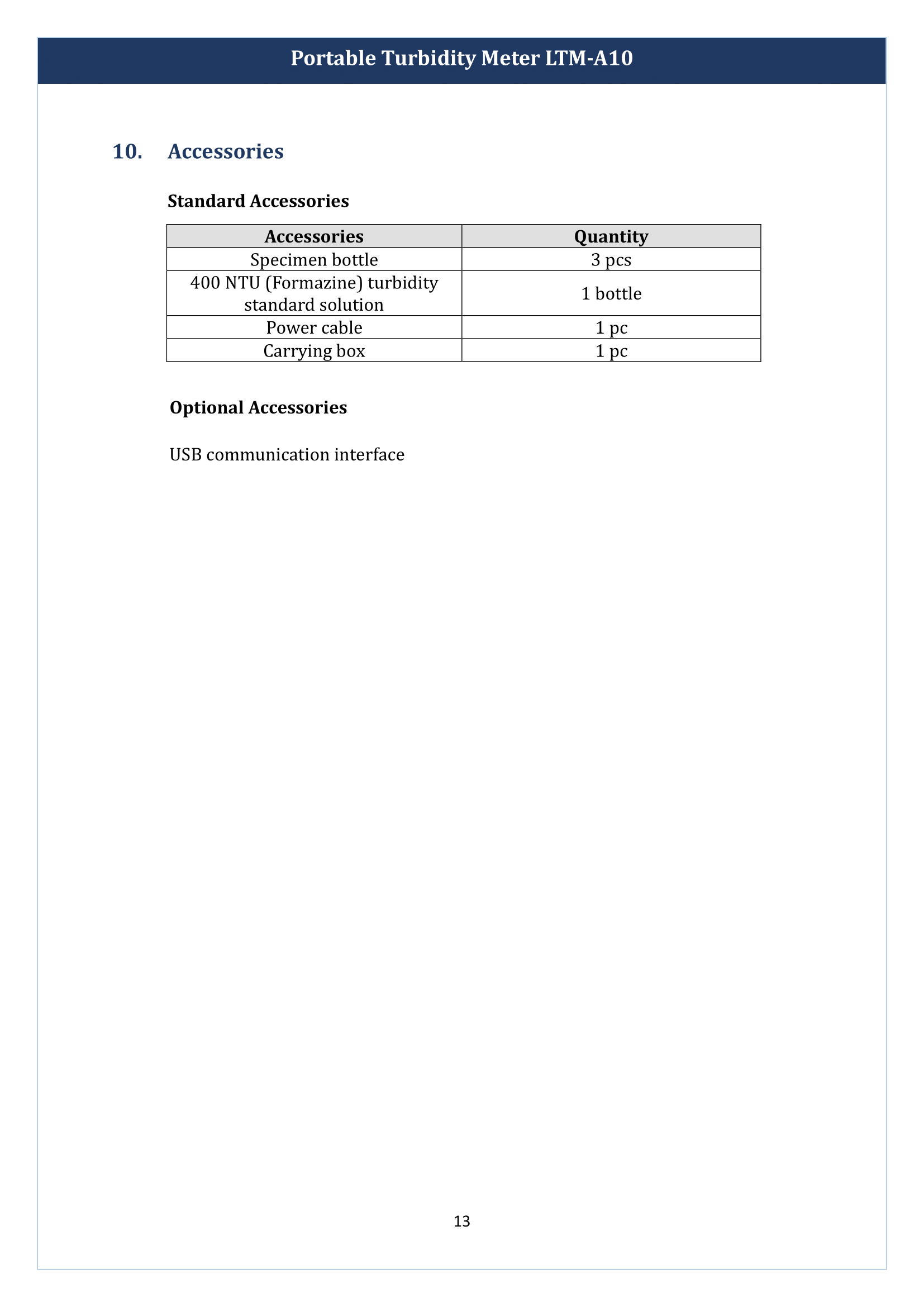 Portable Turbidity Meter LTM-A10 Manual