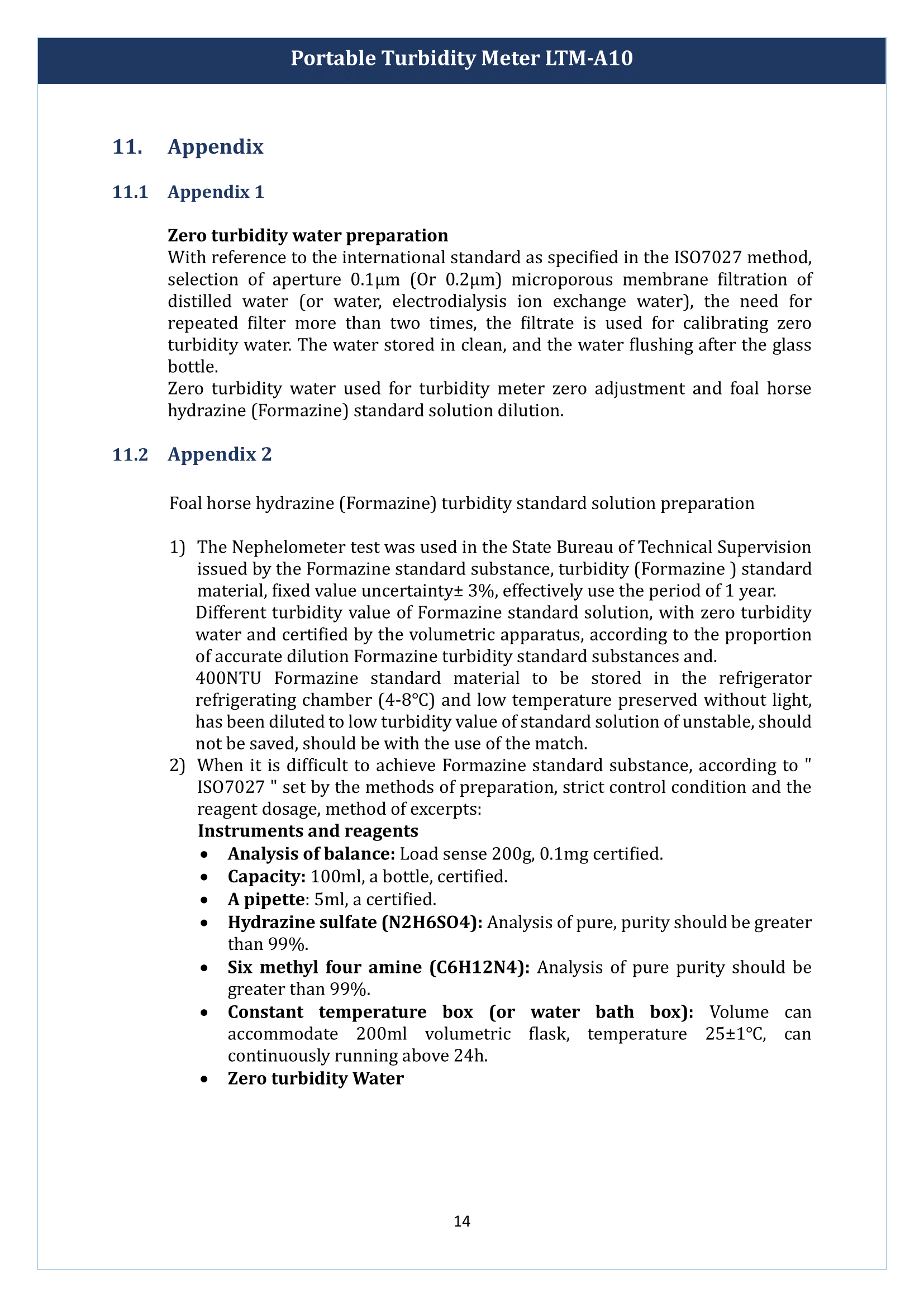 Portable Turbidity Meter LTM-A10 Manual
