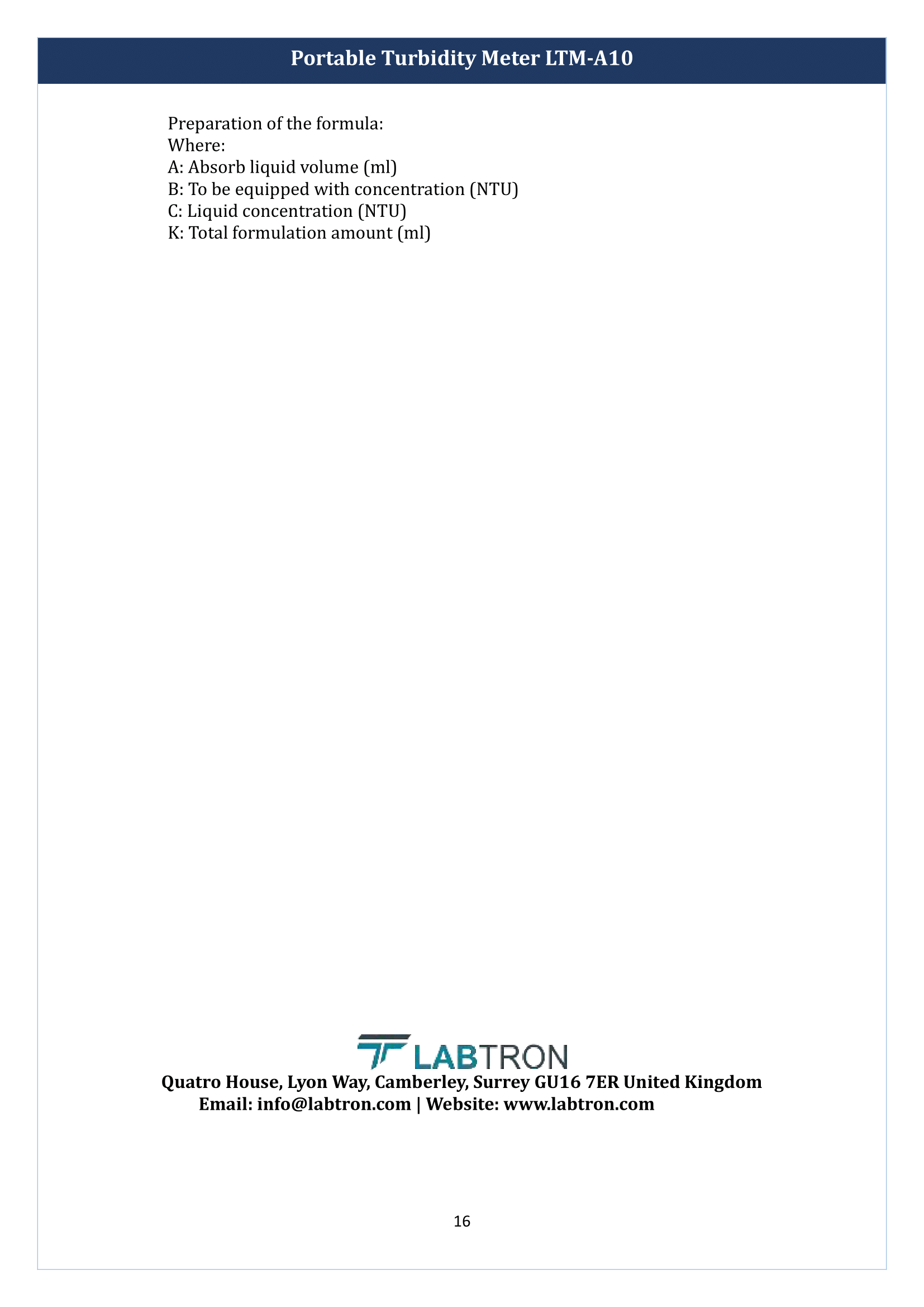 Portable Turbidity Meter LTM-A10 Manual