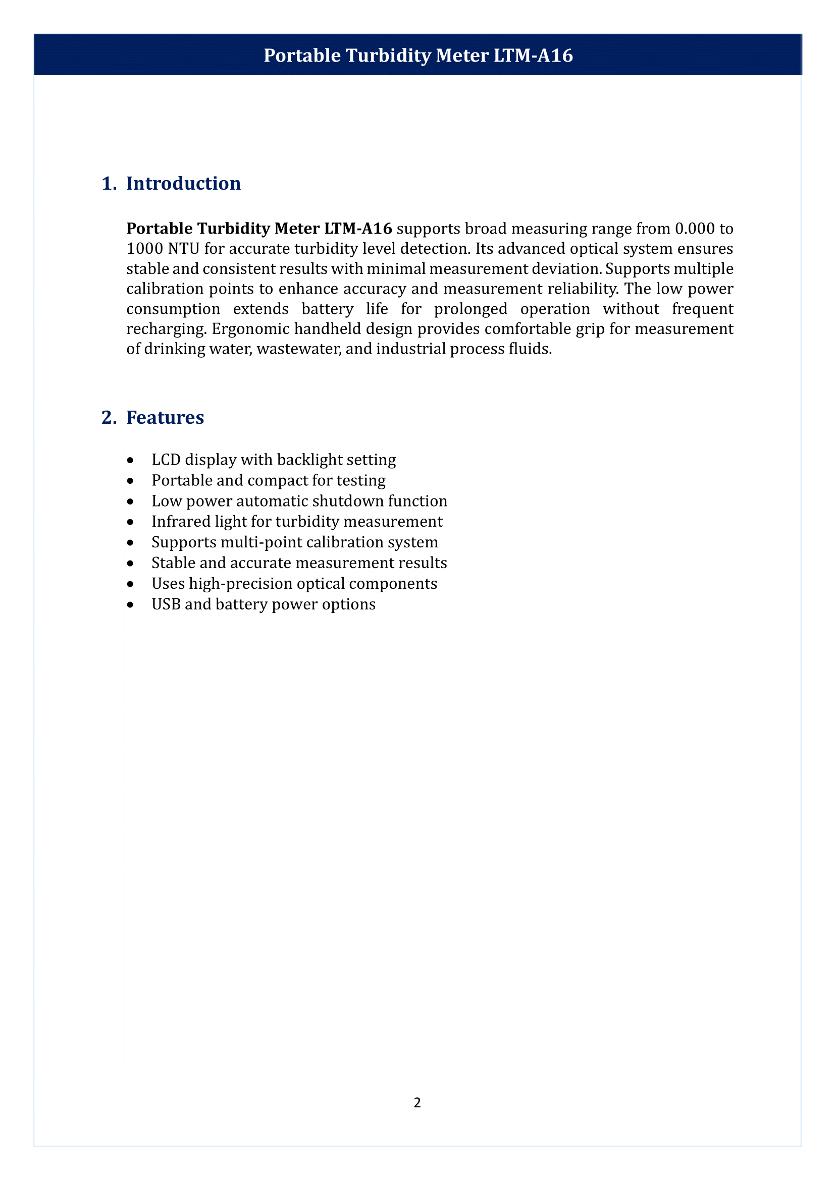 Portable Turbidity Meter LTM-A16 Manual