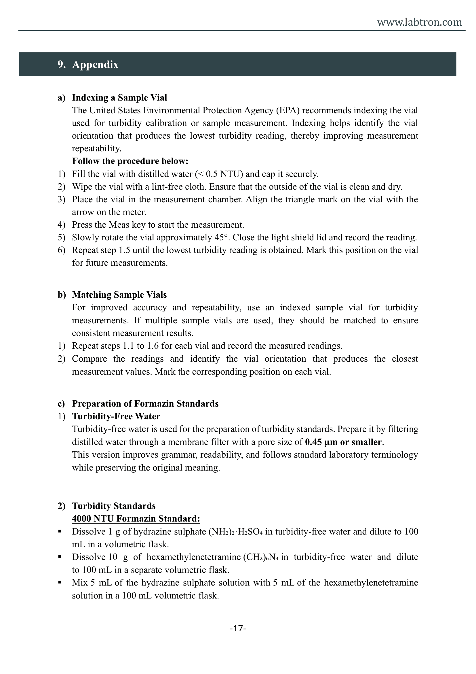 Portable Turbidity Meter LTM-A18 Manual