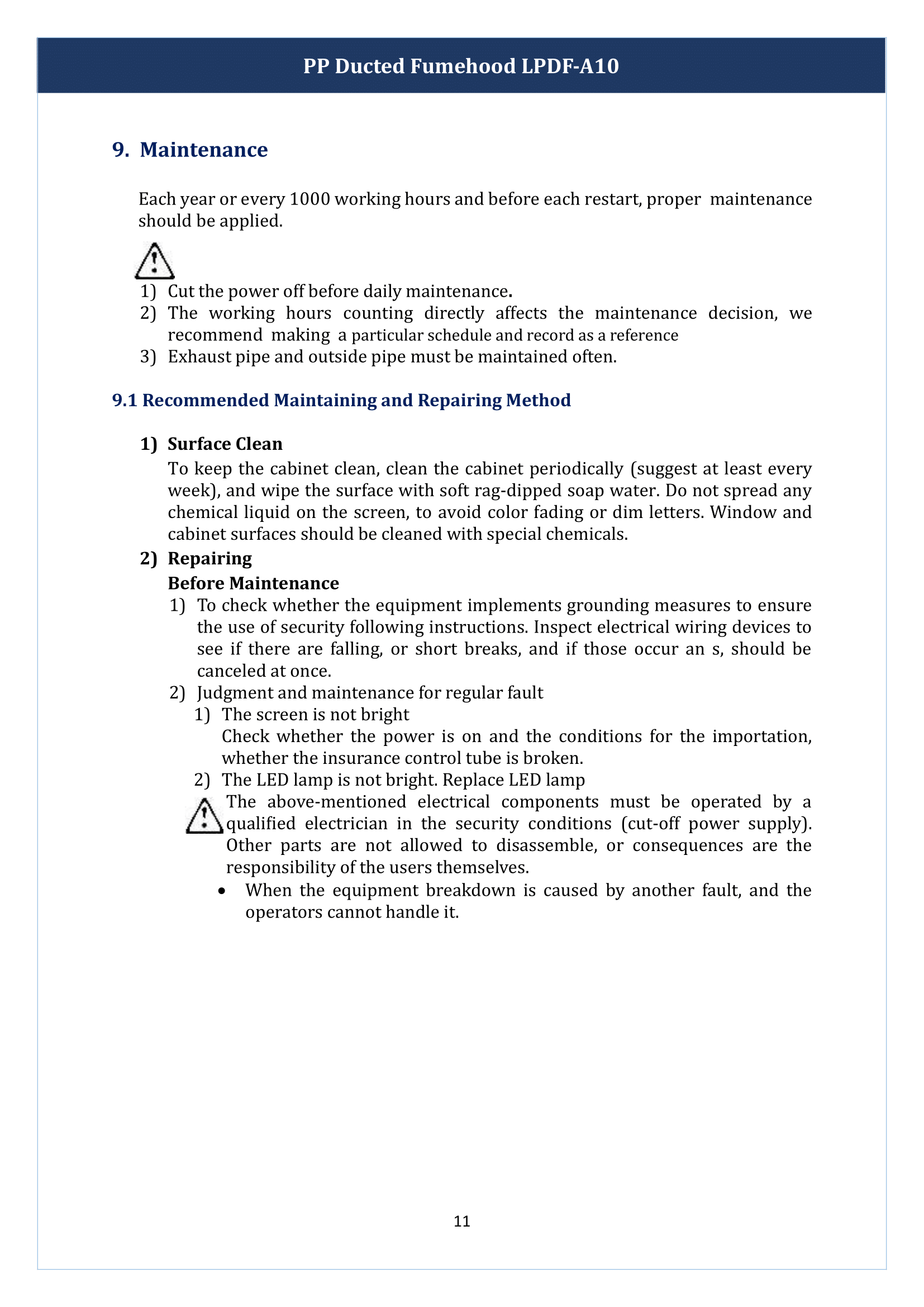 PP Ducted Fume Hood LPDF-A10 Manual