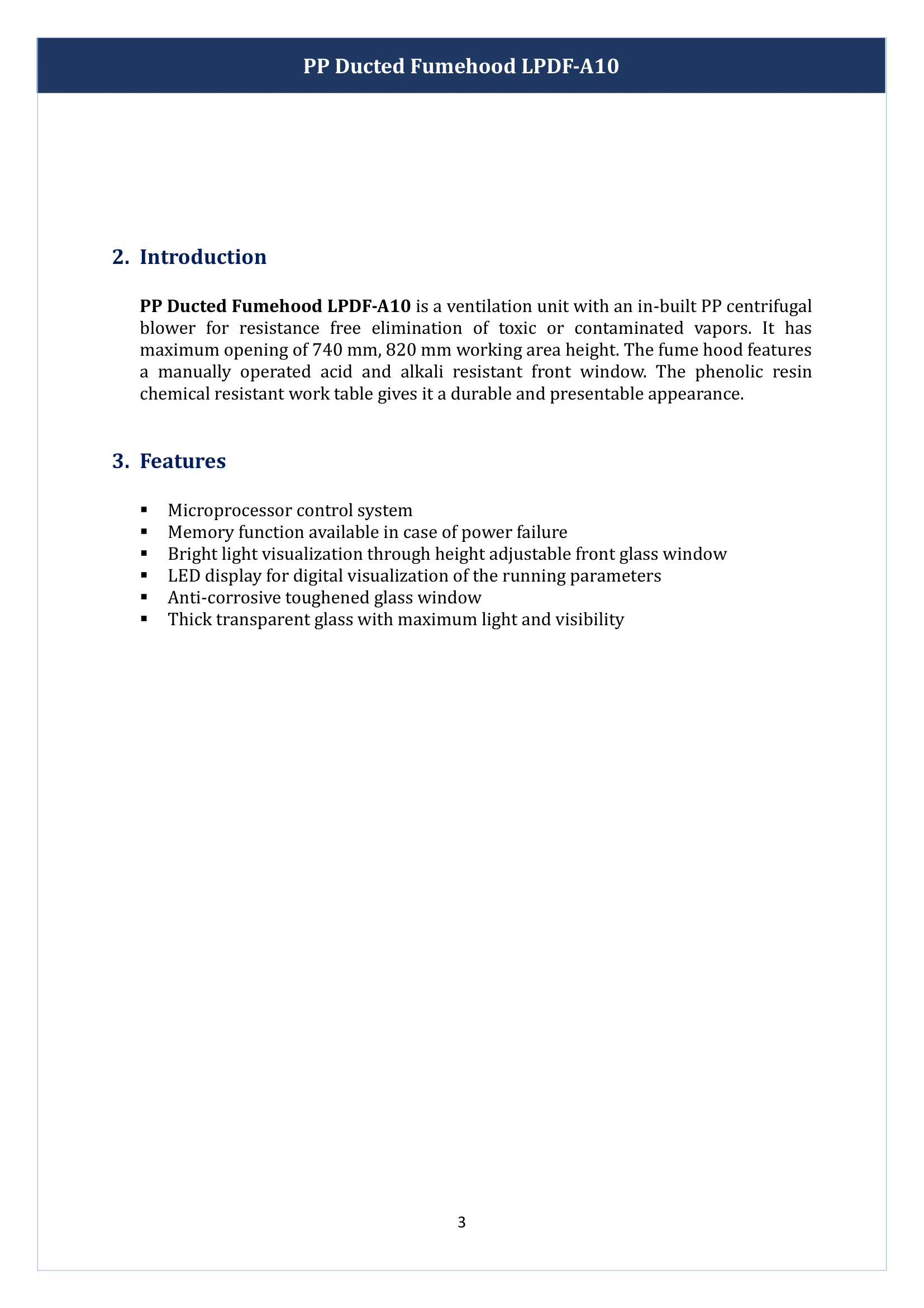 PP Ducted Fume Hood LPDF-A10 Manual
