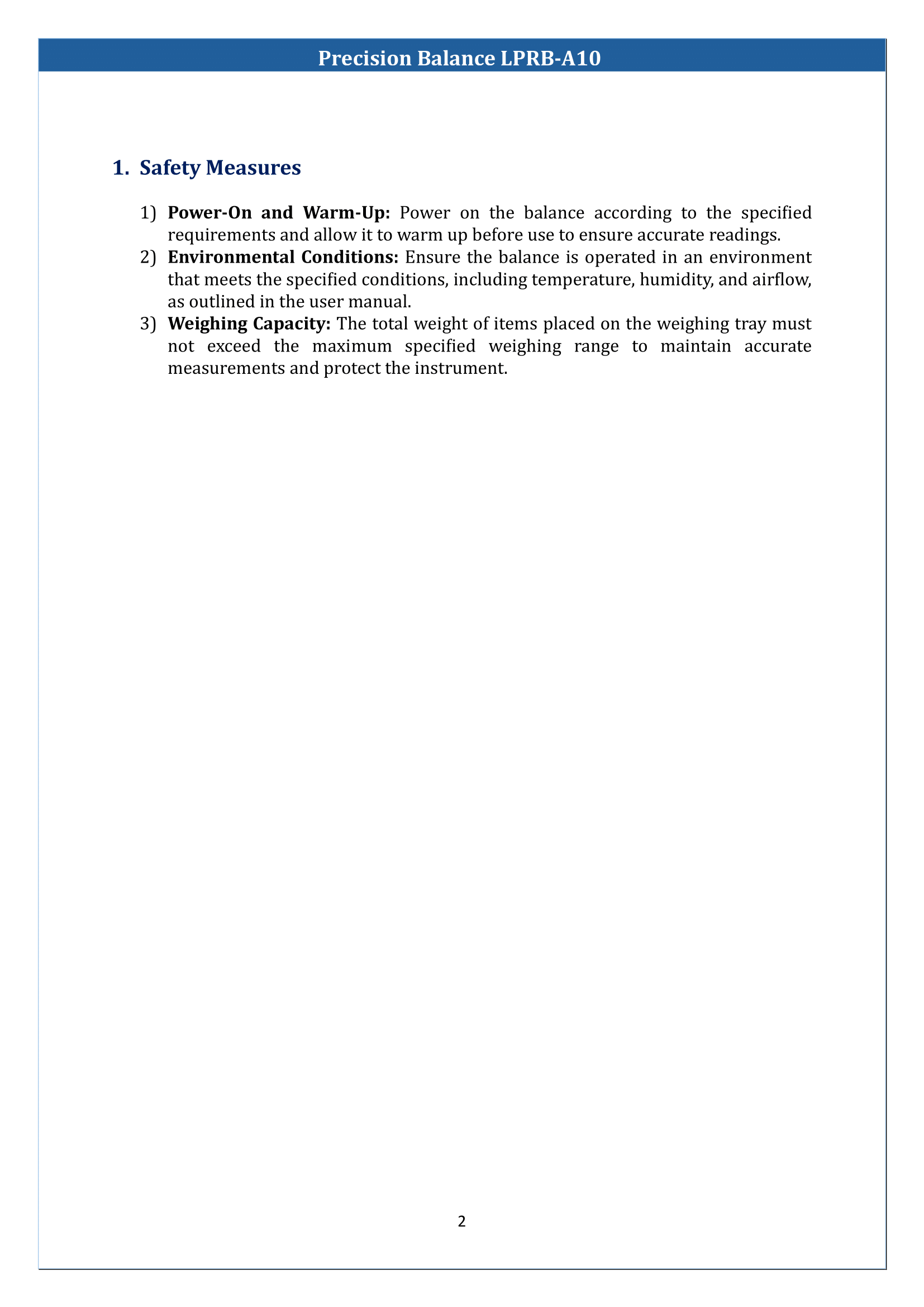 Precision Balance LPRB-A10 Manual