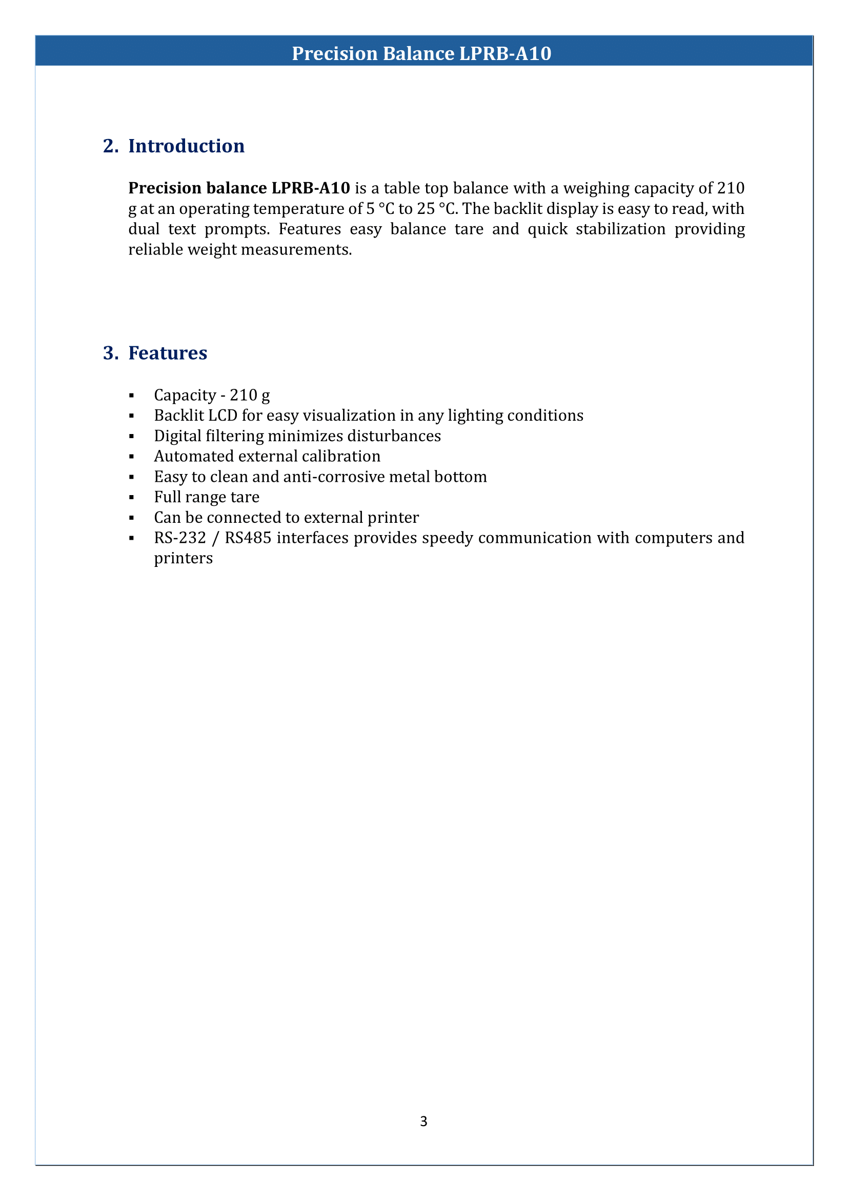 Precision Balance LPRB-A10 Manual