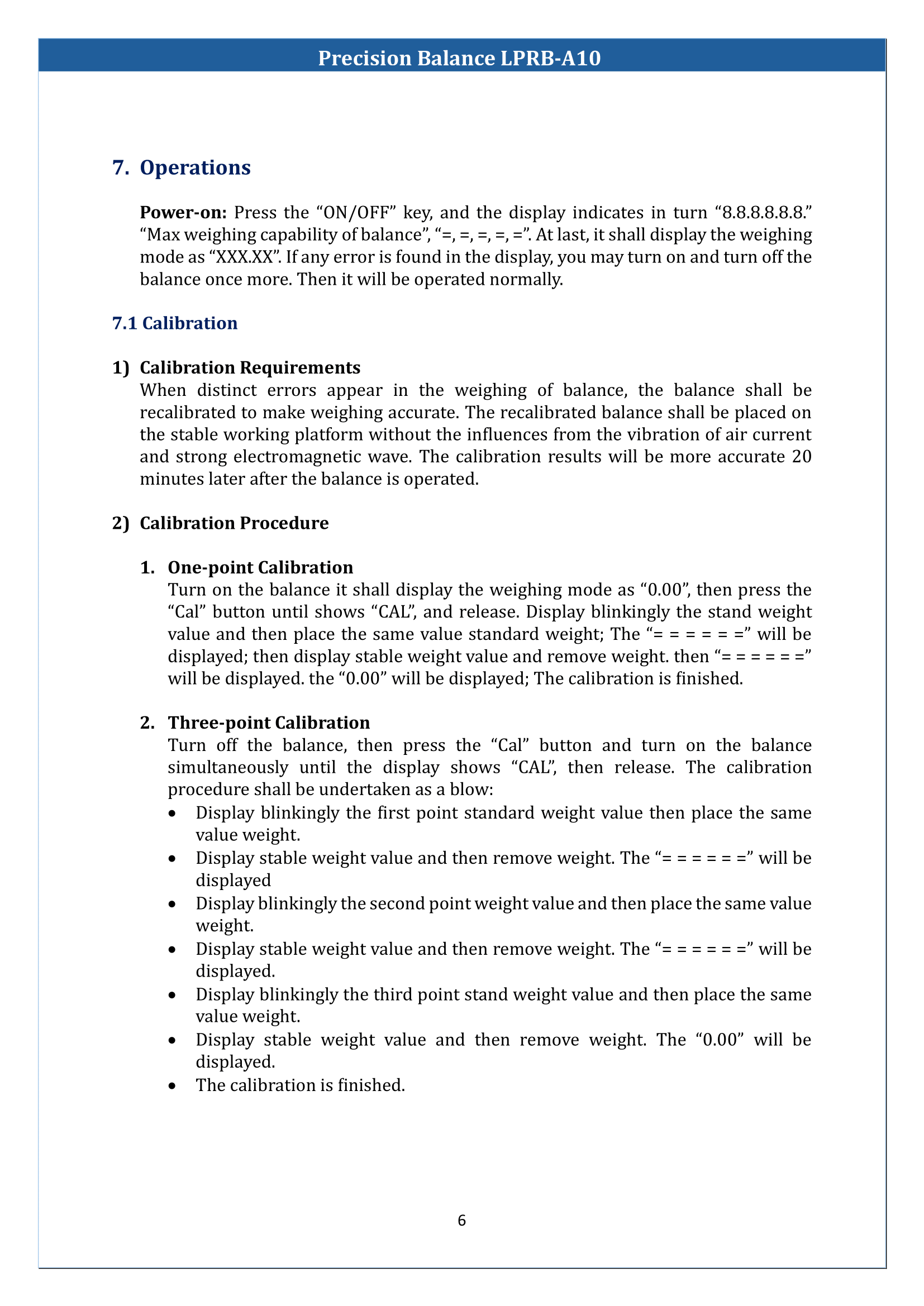 Precision Balance LPRB-A10 Manual