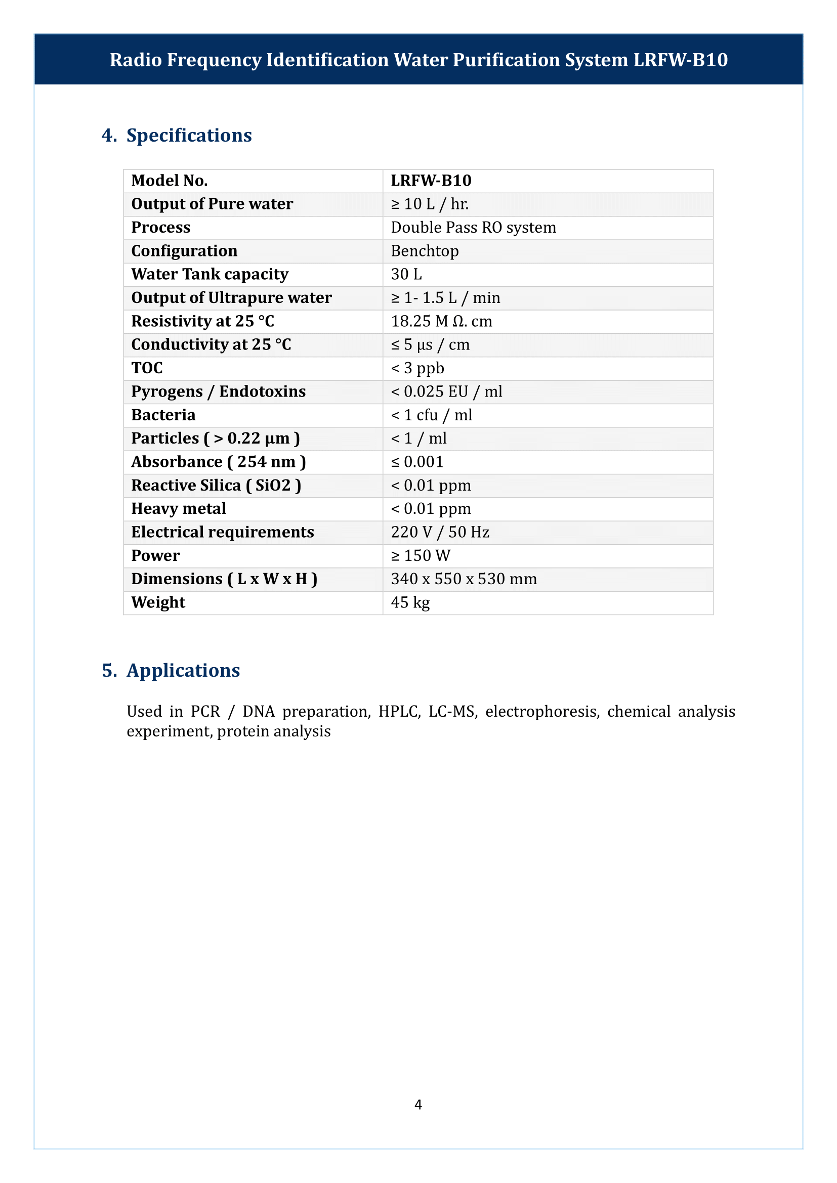 Radio Frequency Water Purification System LRFW-B10 Manual