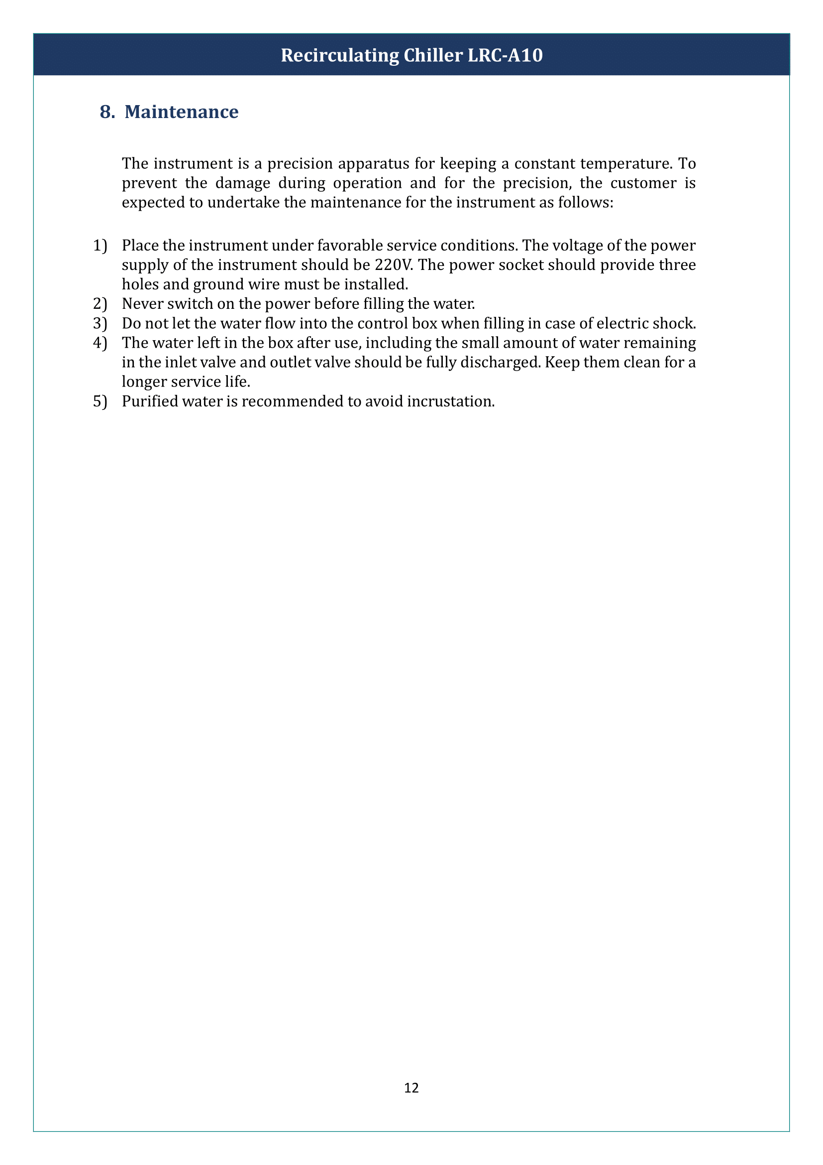 Recirculating Chiller LRC-A10 Manual