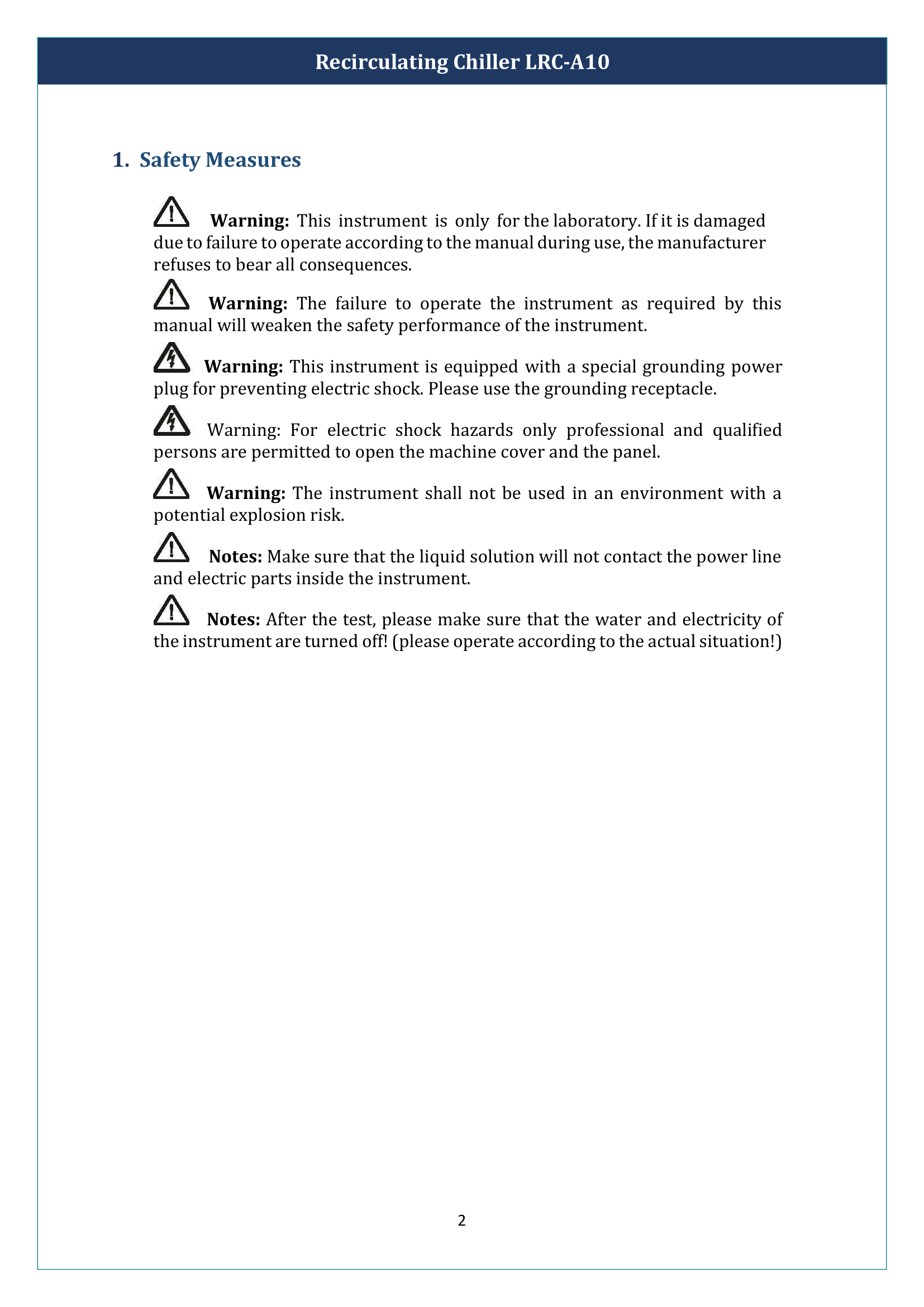 Recirculating Chiller LRC-A10 Manual