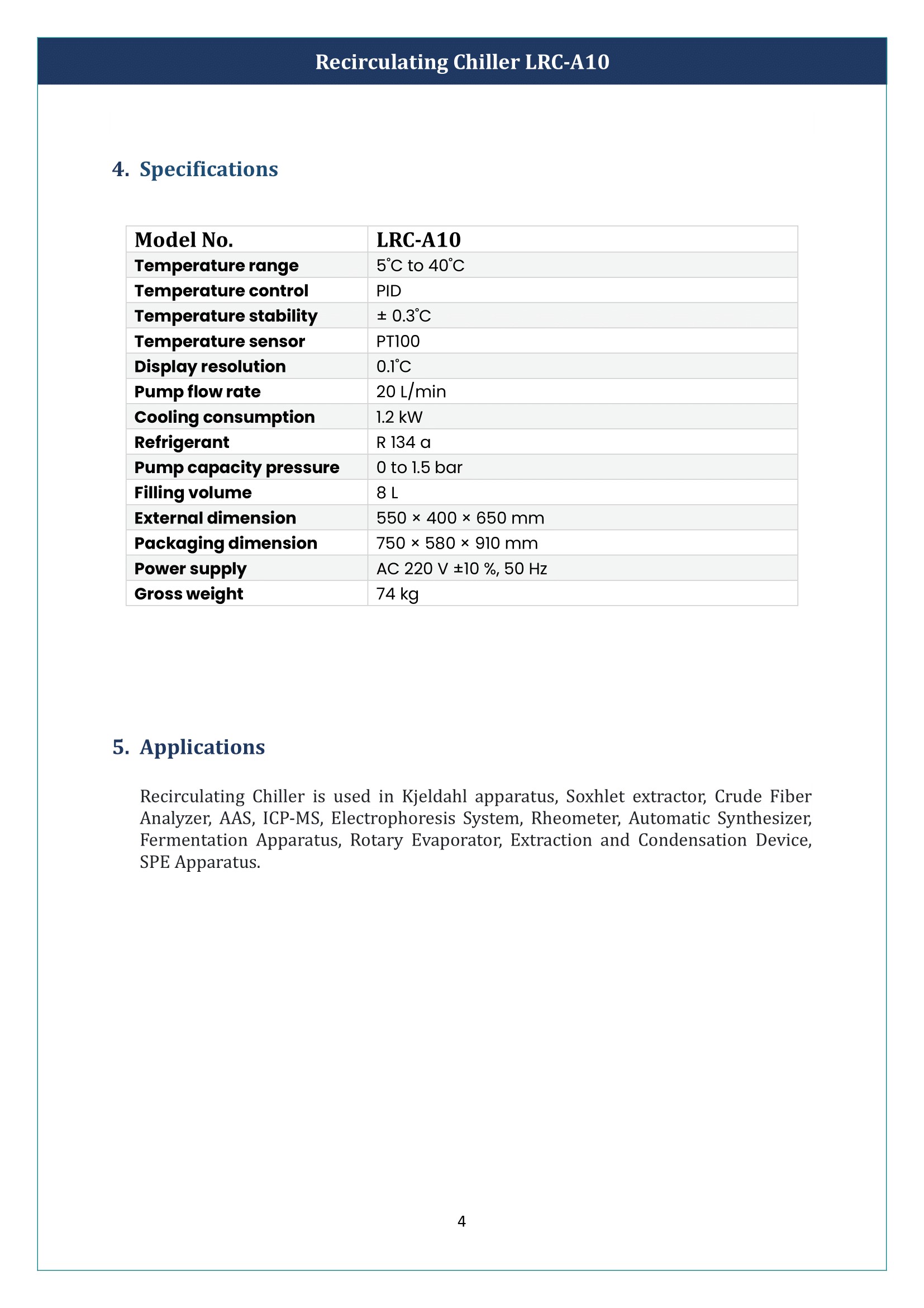 Recirculating Chiller LRC-A10 Manual