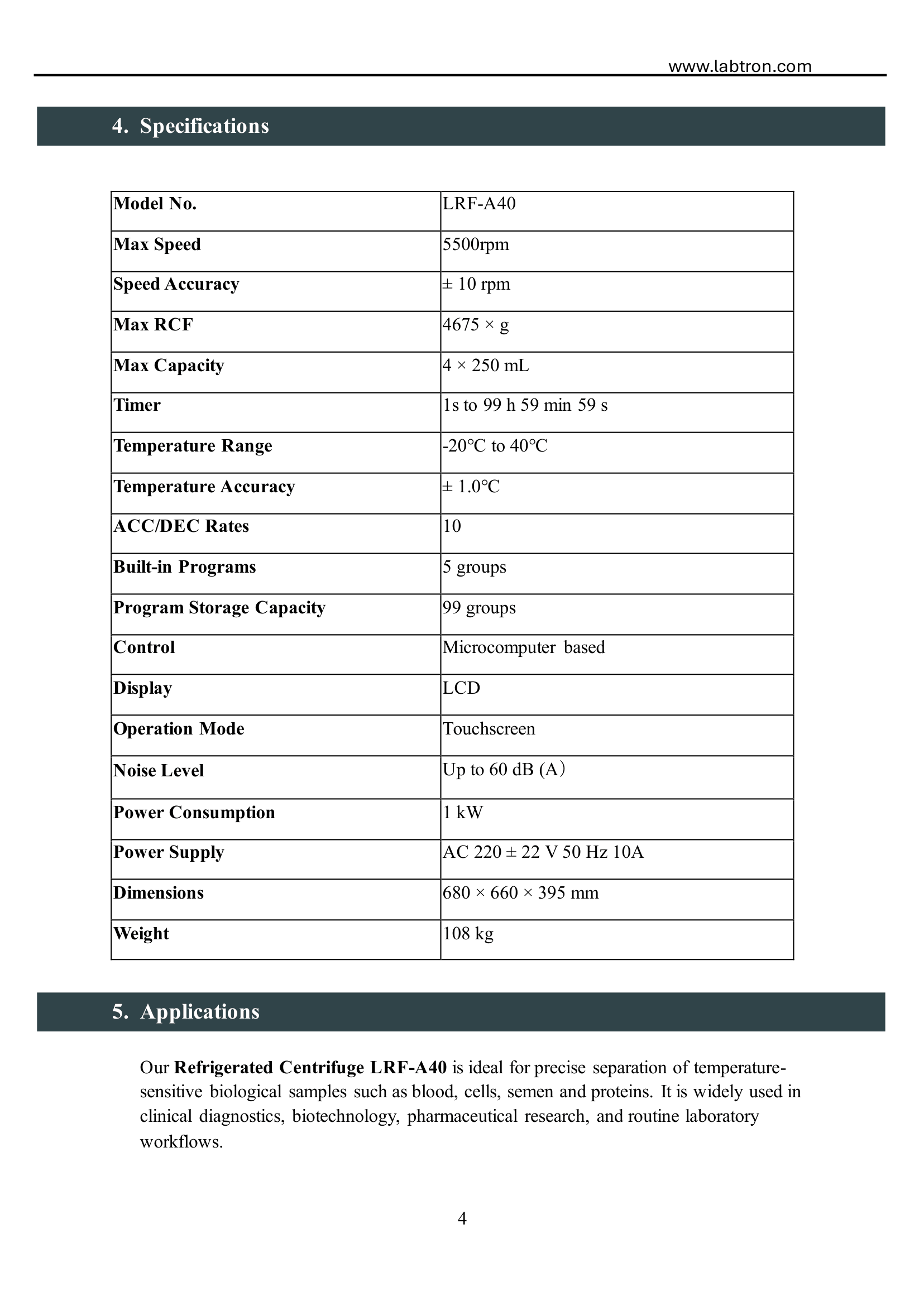 Refrigerated Centrifuge LRF-A40 Manual
