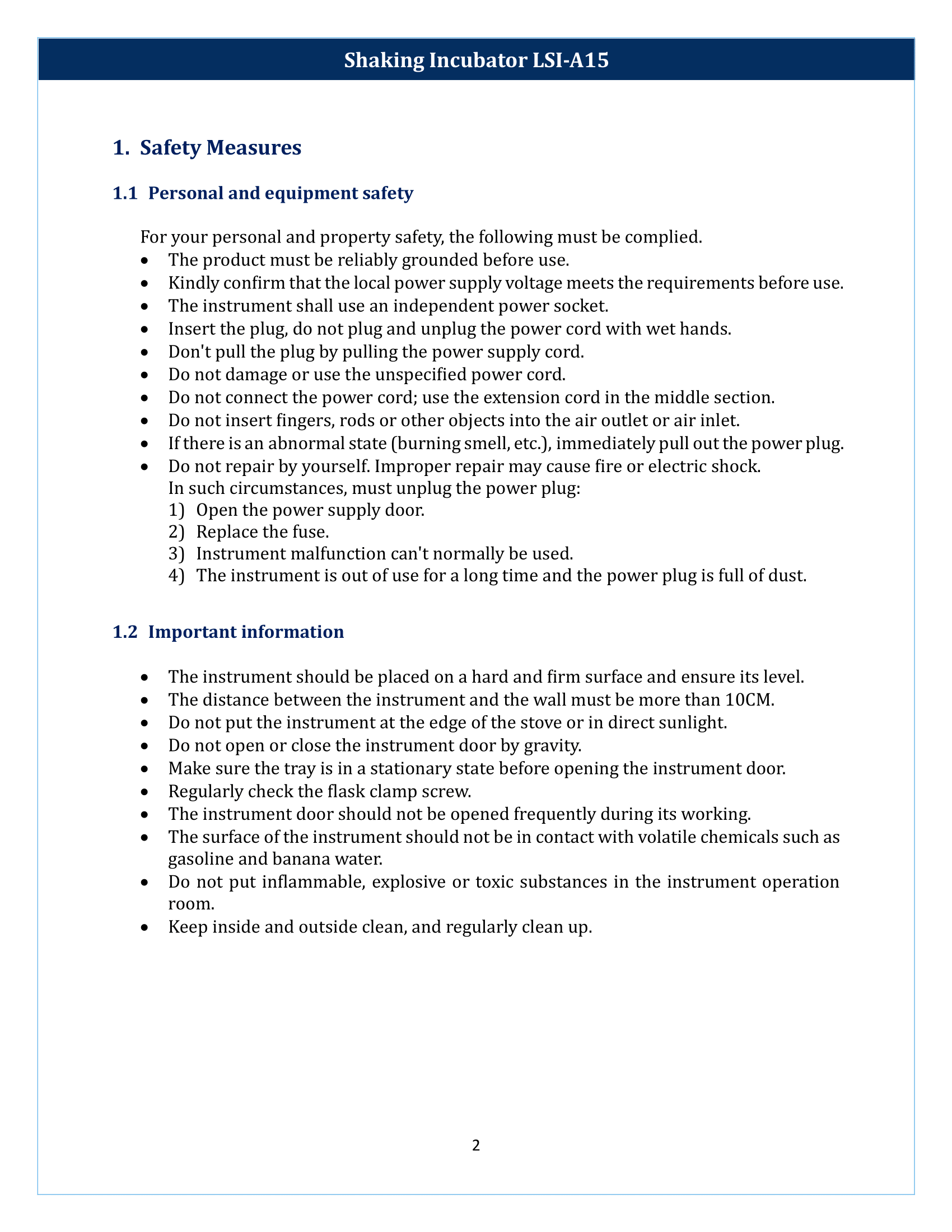 Shaking Incubator LSI-A15 Manual