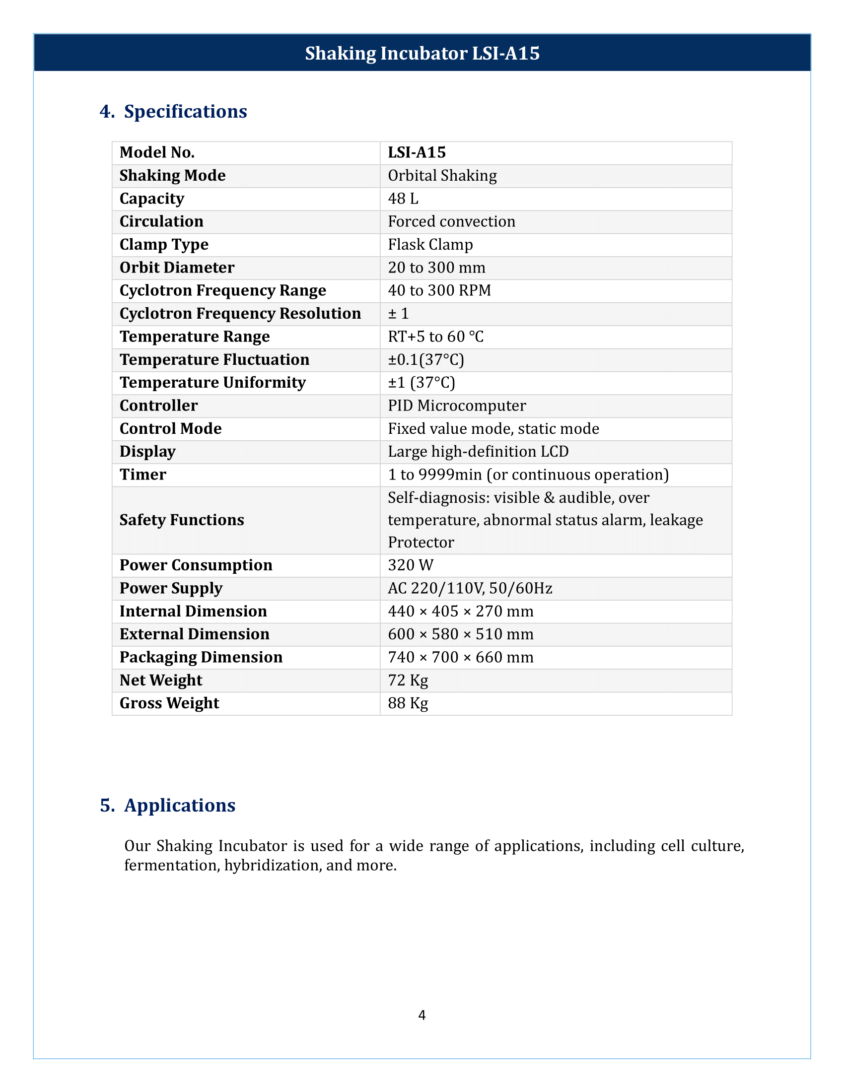 Shaking Incubator LSI-A15 Manual