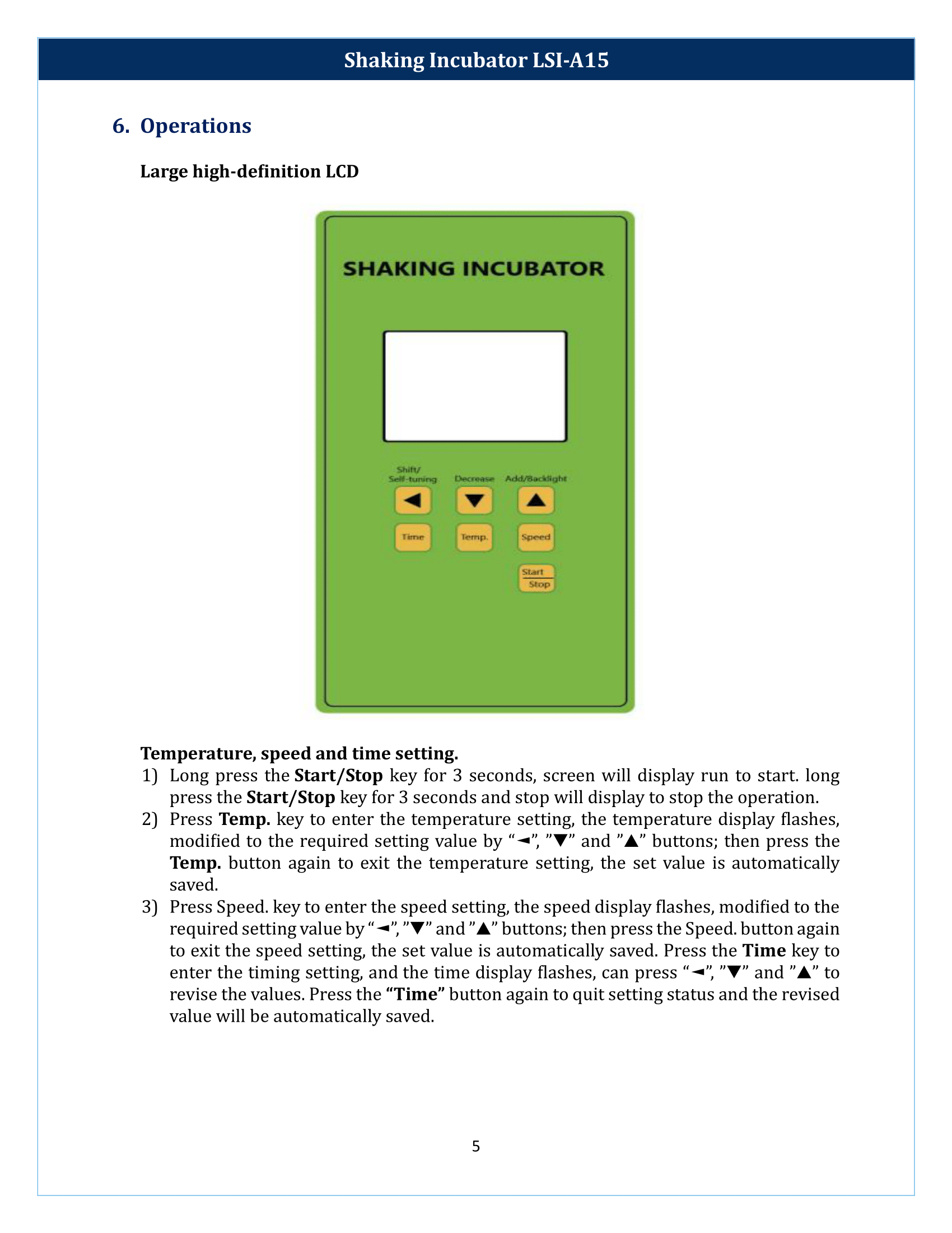 Shaking Incubator LSI-A15 Manual