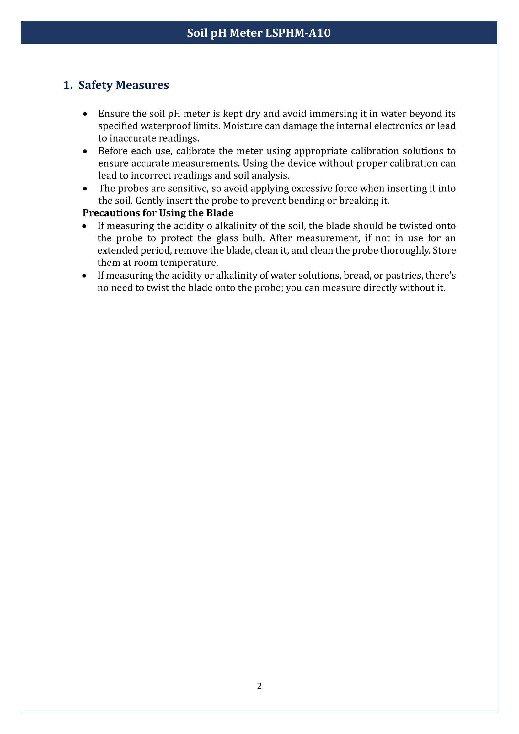 Soil PH Meter LSPHM-A10 Manual