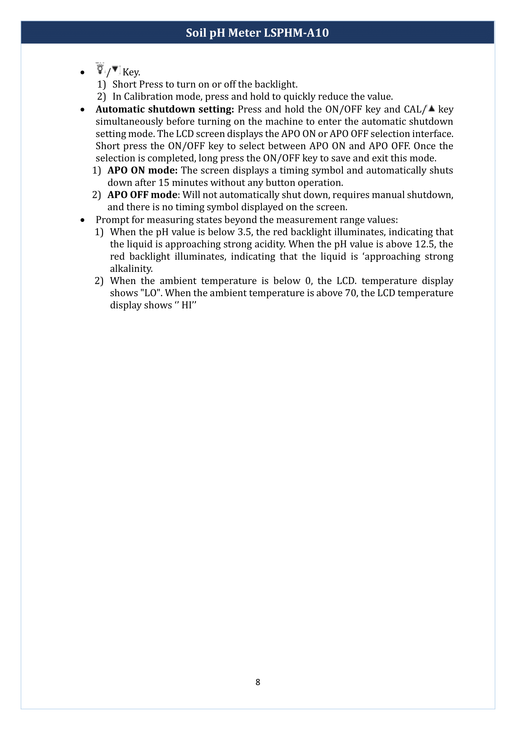Soil PH Meter LSPHM-A10 Manual