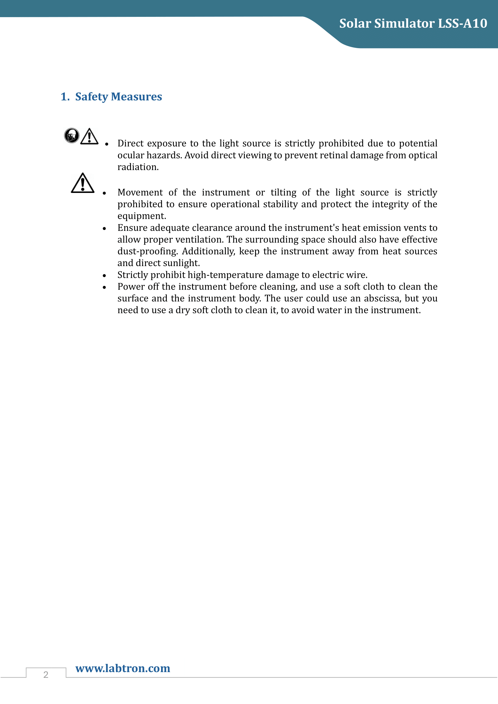 Solar Simulator LSS-A10 Manual