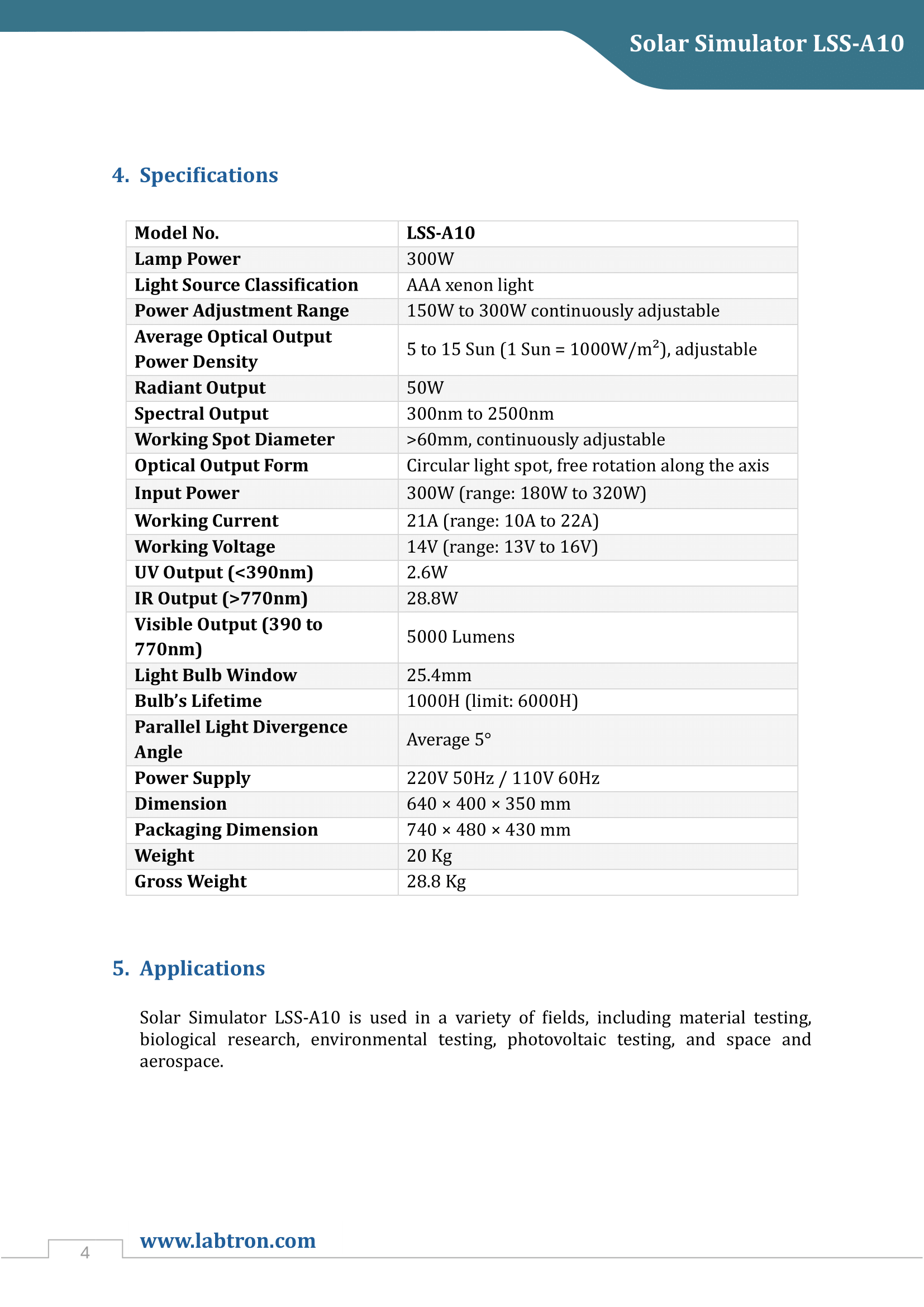 Solar Simulator LSS-A10 Manual