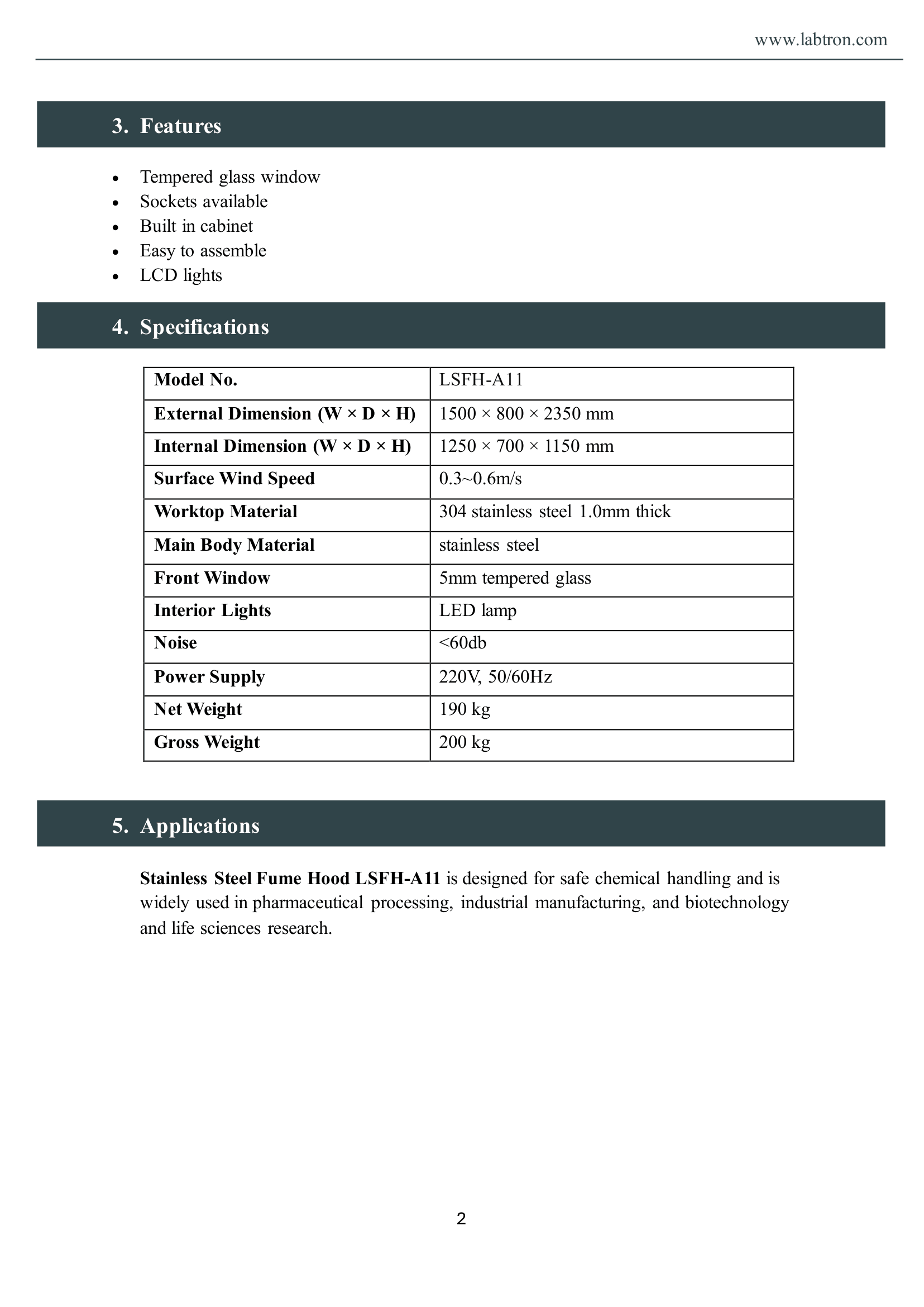 Stainless Steel Fume Hood LSFH-A11 Manual