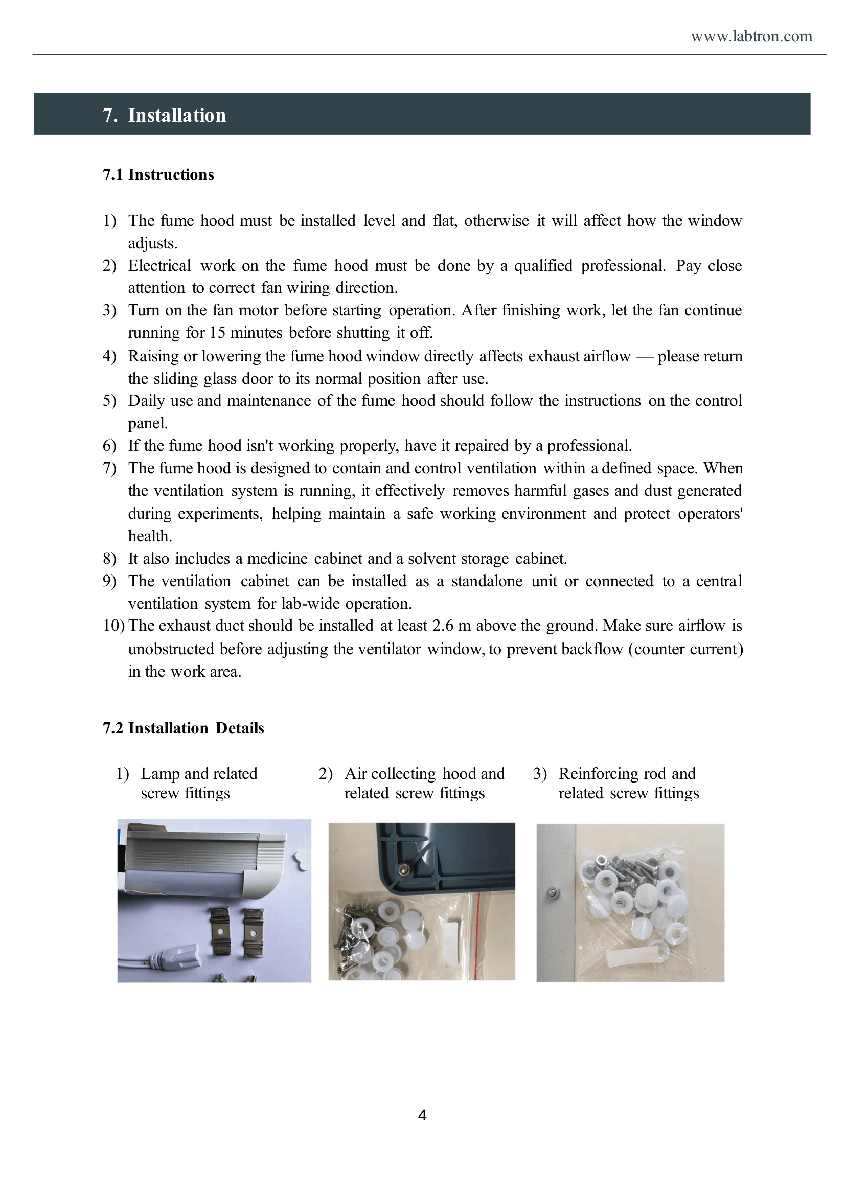 Stainless Steel Fume Hood LSFH-A11 Manual