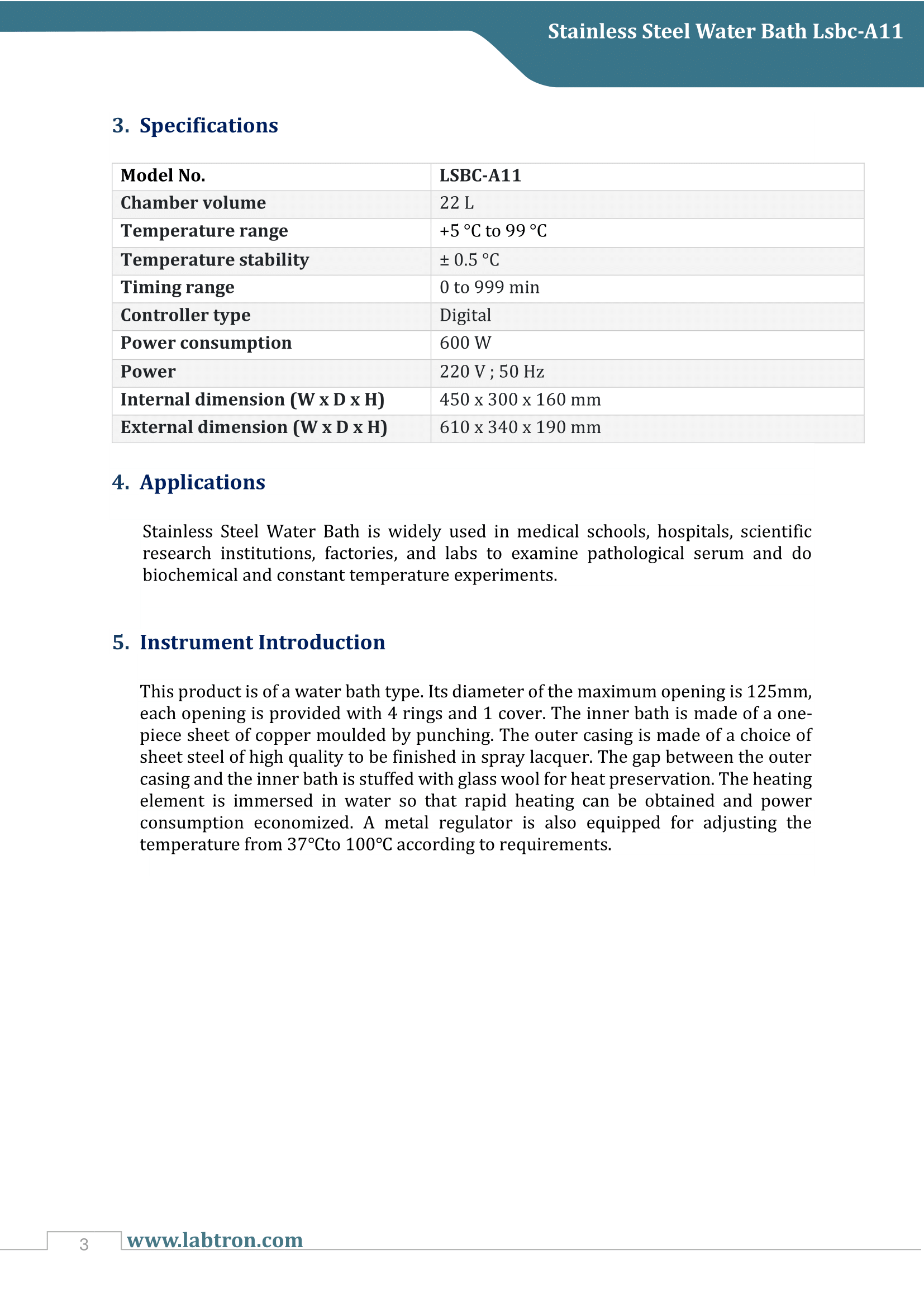 Stainless Steel Water Bath LSBC-A11 Manual