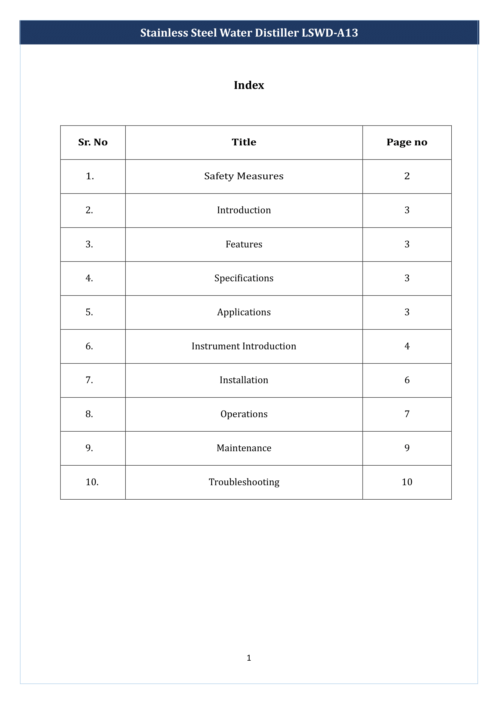 Stainless Steel Water Distiller LSWD-A13 Manual