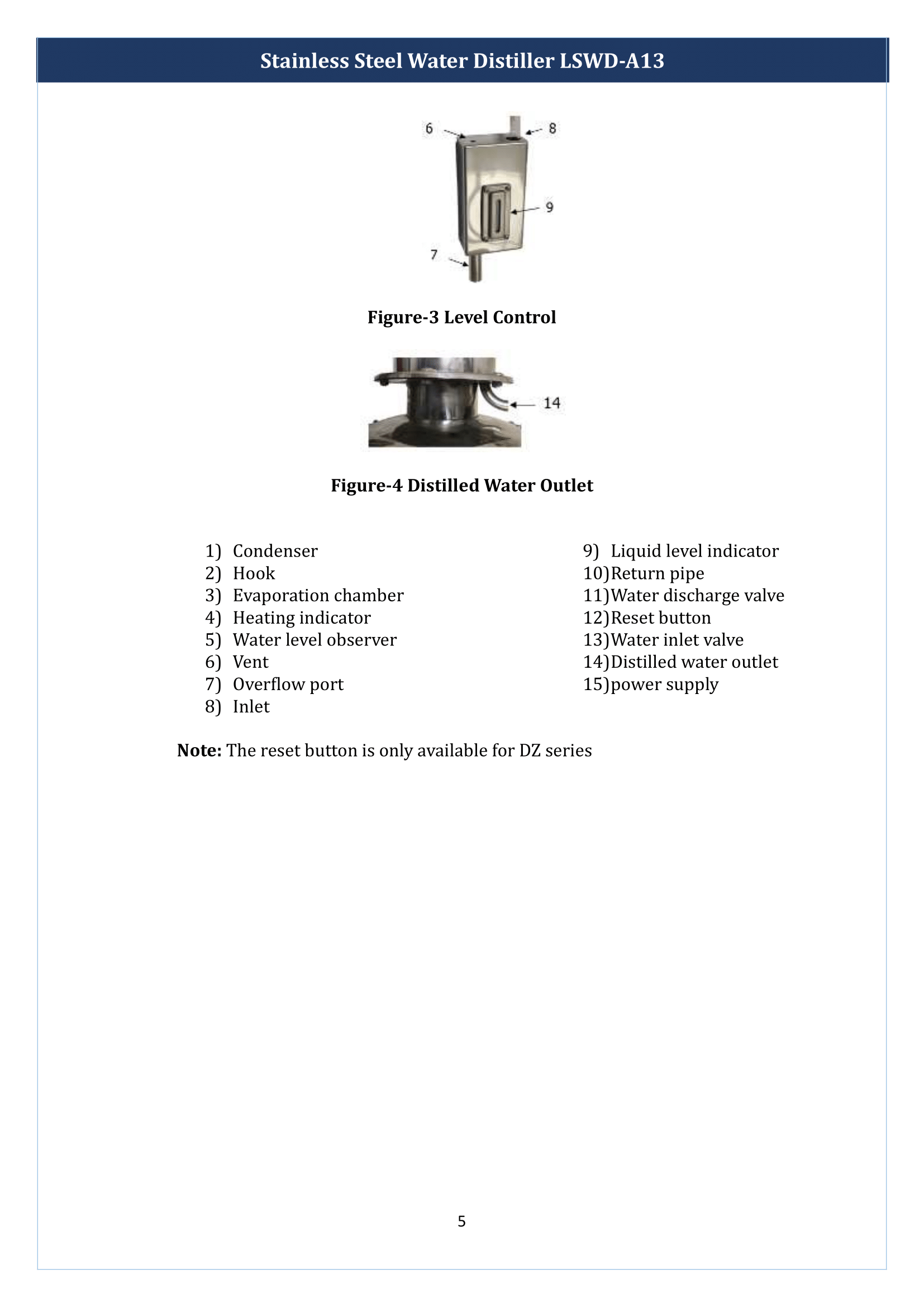 Stainless Steel Water Distiller LSWD-A13 Manual